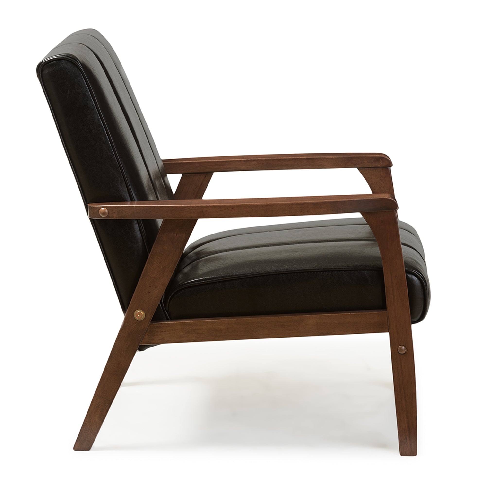 Baxton Studio Nikko Mid-century Modern Scandinavian Style Black Faux Leather Wooden Lounge Chair