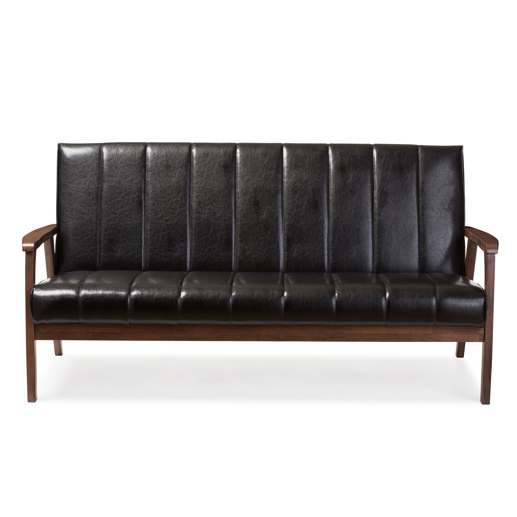 Baxton Studio Nikko Mid-century Modern Scandinavian Style Black Faux Leather 3 Pieces Living Room Sets