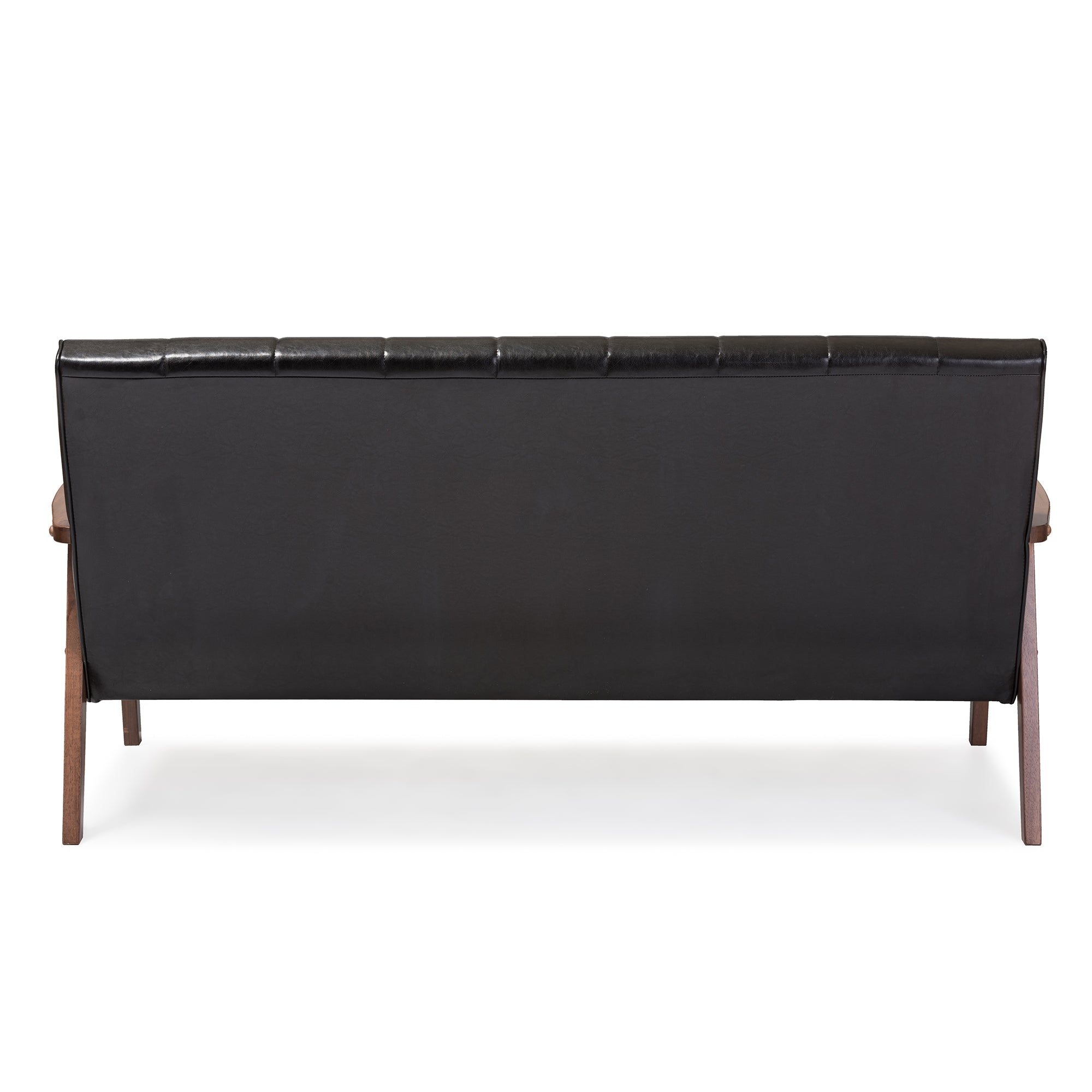 Baxton Studio Nikko Mid-century Modern Scandinavian Style Black Faux Leather Wooden 3-Seater Sofa