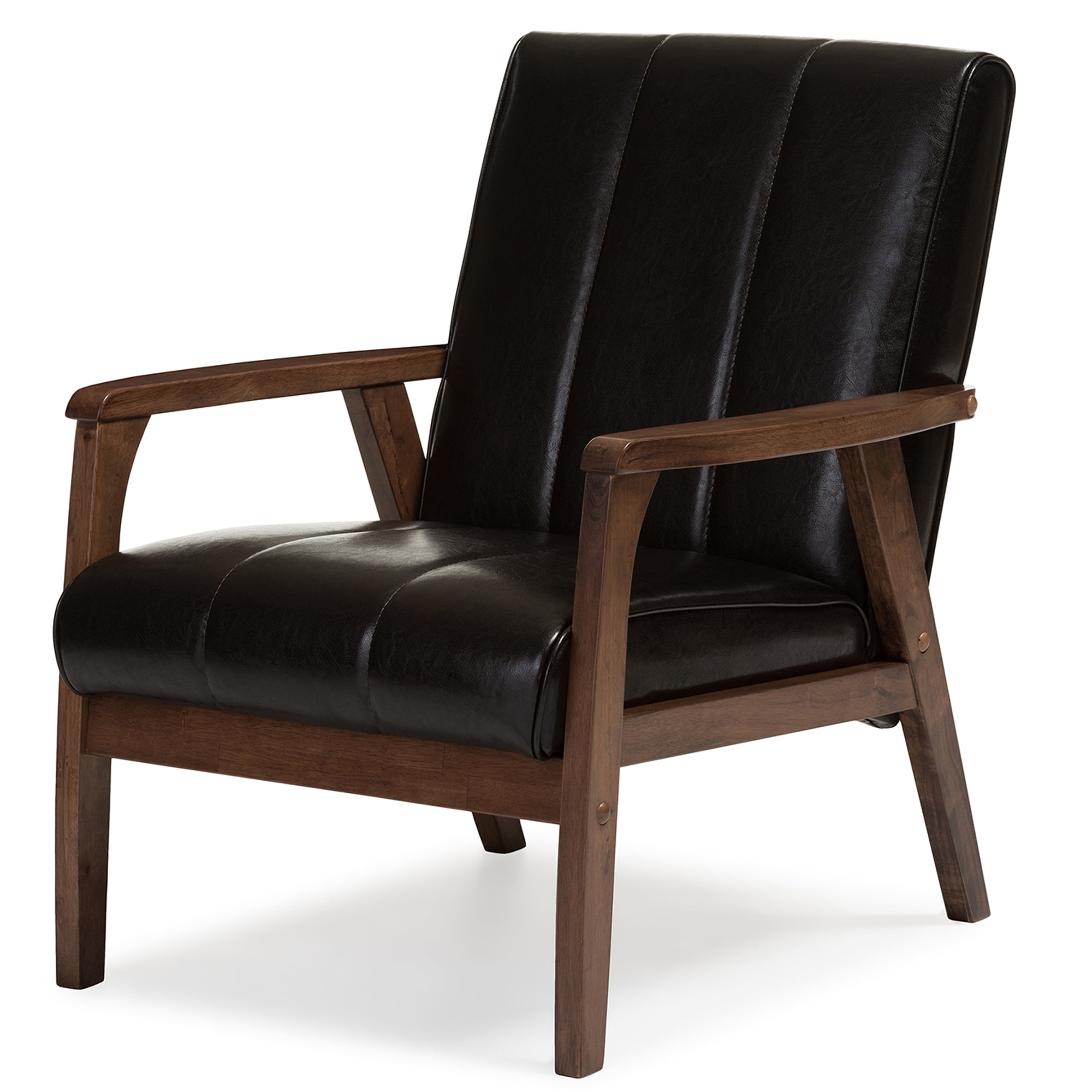 Baxton Studio Nikko Mid-century Modern Scandinavian Style Dark Brown Faux Leather Wooden Lounge Chair