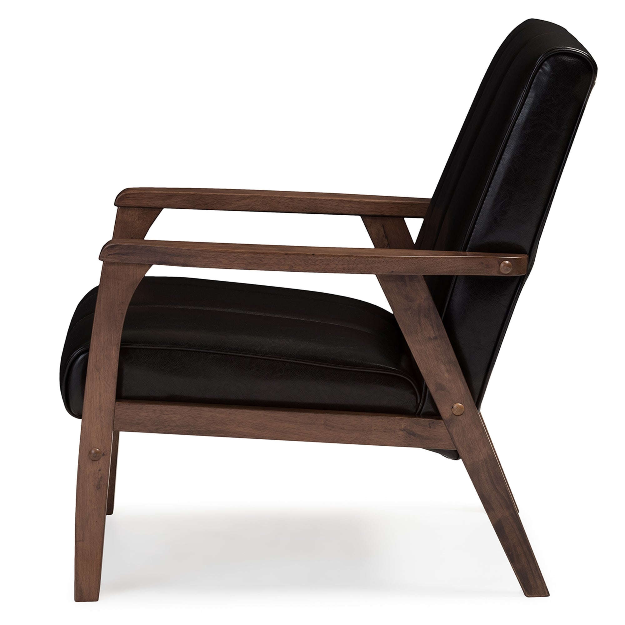 Baxton Studio Nikko Mid-century Modern Scandinavian Style Dark Brown Faux Leather Wooden Lounge Chair