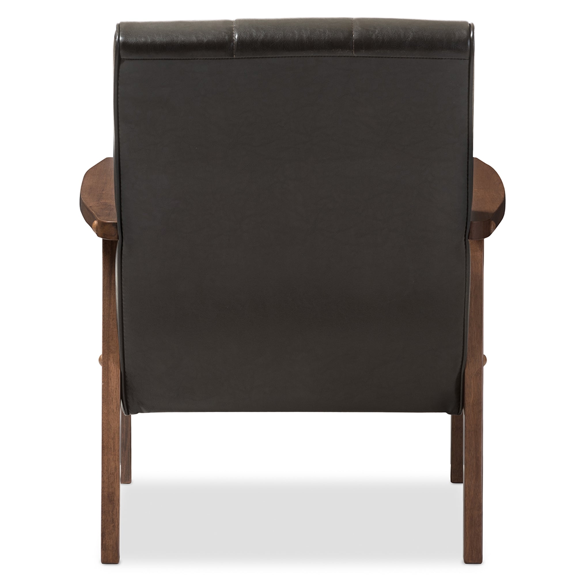 Baxton Studio Nikko Mid-century Modern Scandinavian Style Dark Brown Faux Leather Wooden Lounge Chair