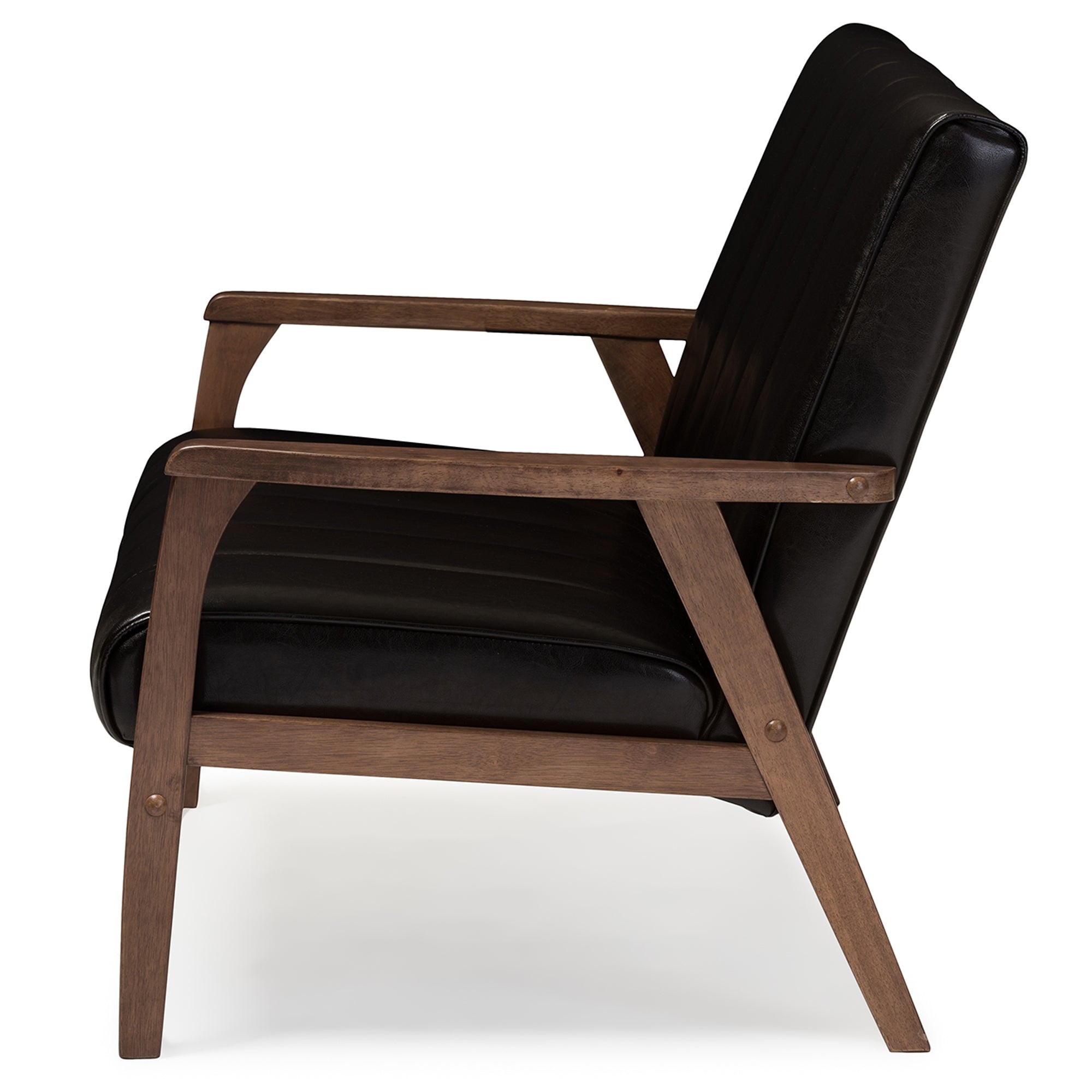 Baxton Studio Nikko Mid-century Modern Scandinavian Style Dark Brown Faux Leather Wooden 2-Seater Loveseat
