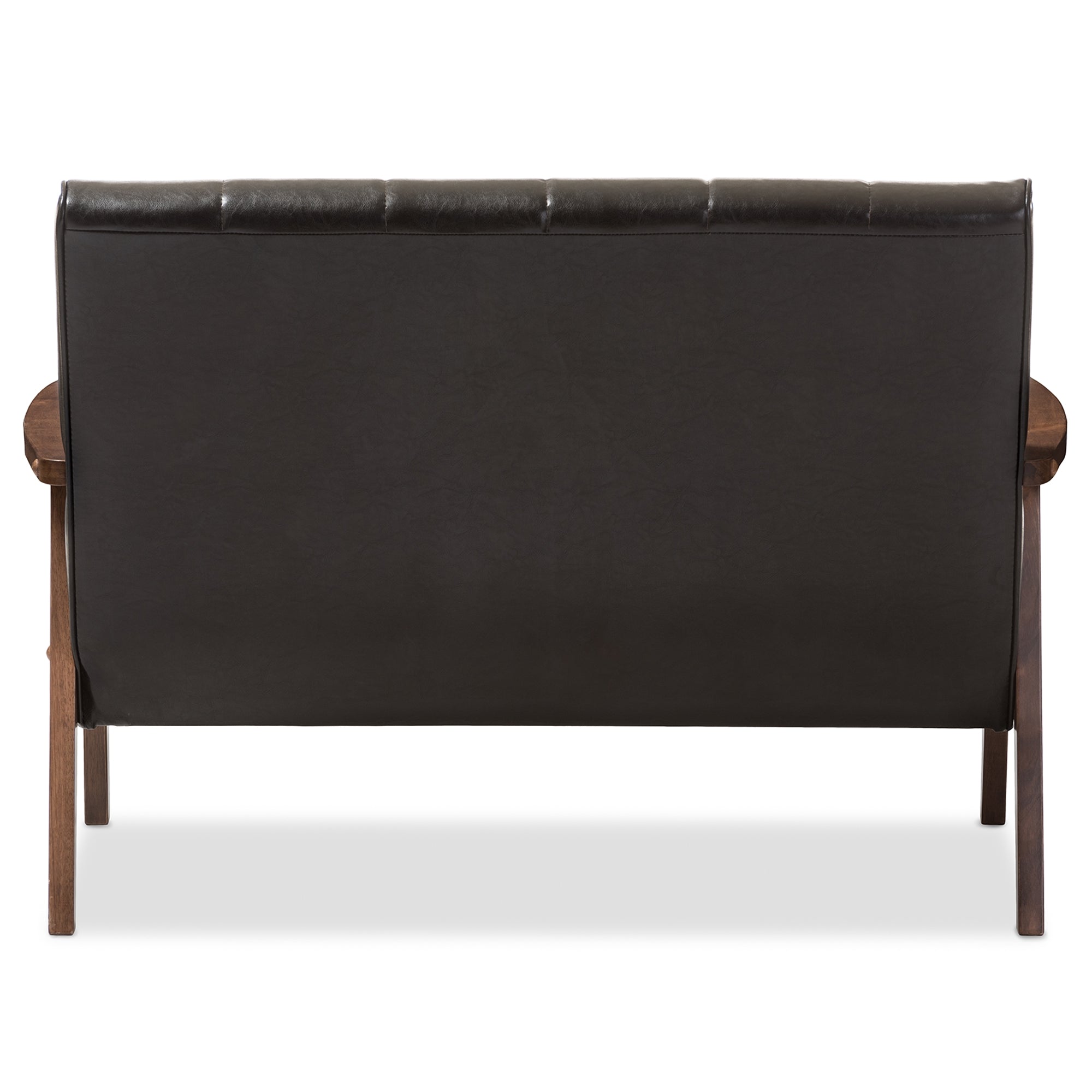 Baxton Studio Nikko Mid-century Modern Scandinavian Style Dark Brown Faux Leather Wooden 2-Seater Loveseat