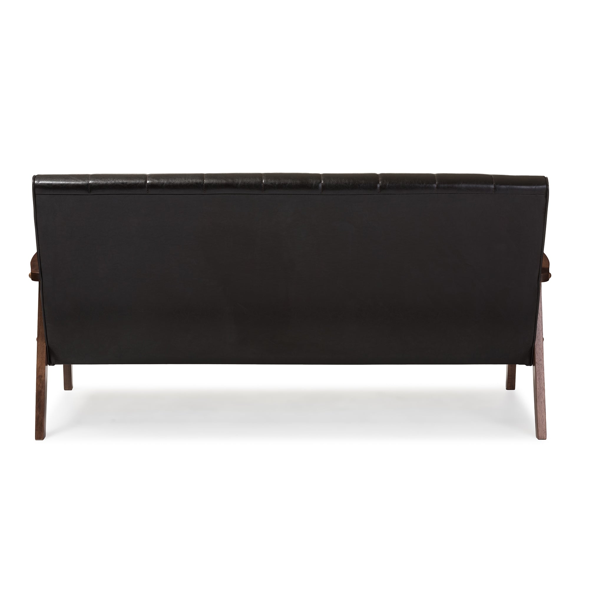 Baxton Studio Nikko Mid-century Modern Scandinavian Style Dark Brown Faux Leather Wooden 3-Seater Sofa