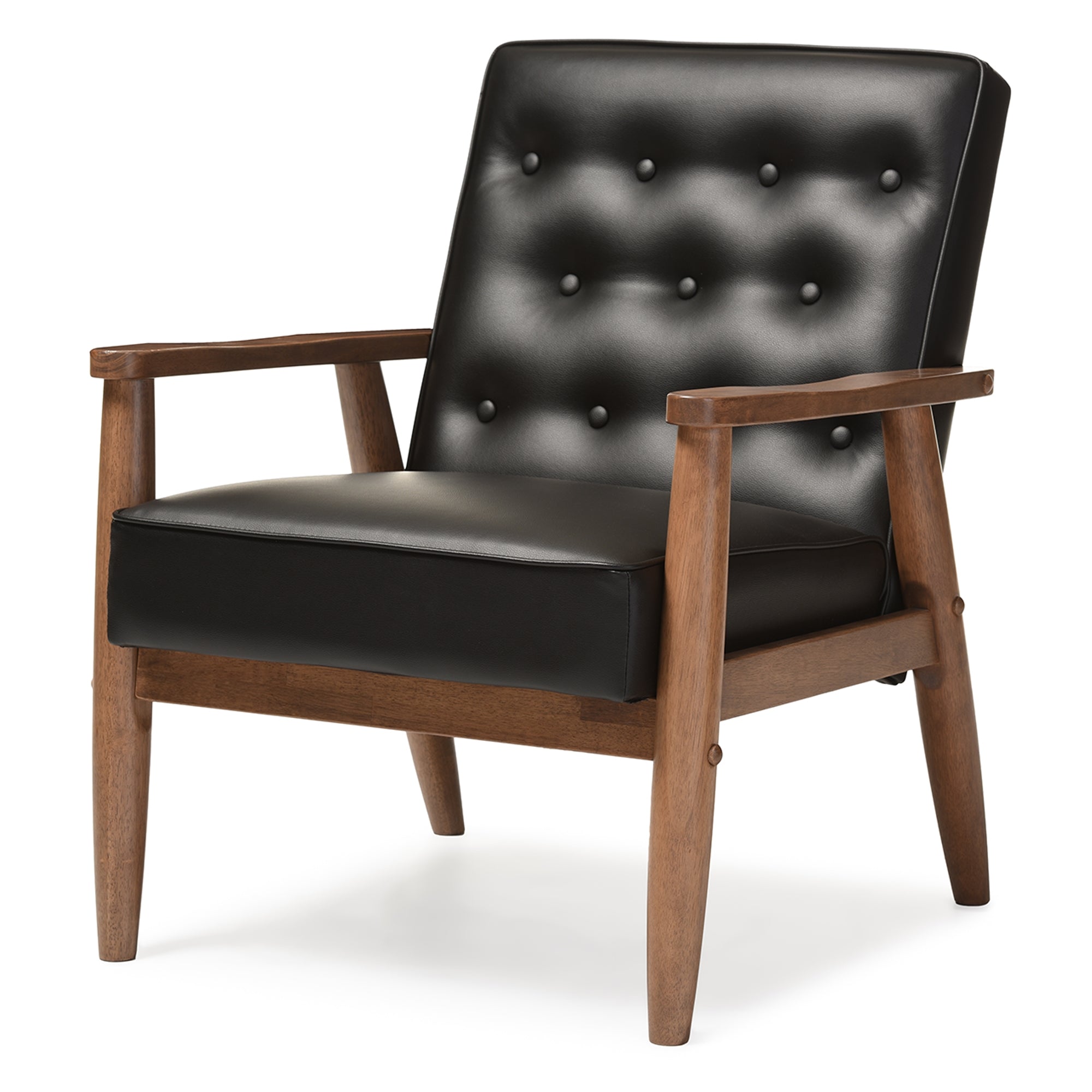 Baxton Studio Sorrento Mid-century Retro Modern Black Faux Leather Upholstered Wooden Lounge Chair