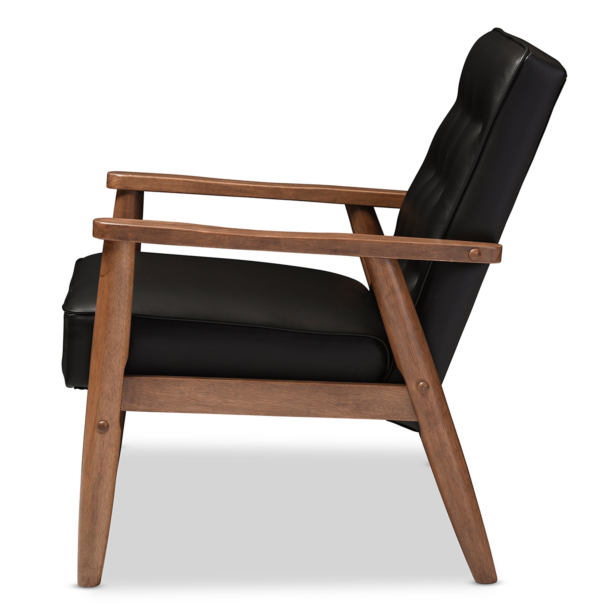 Baxton Studio Sorrento Mid-century Retro Modern Black Faux Leather Upholstered Wooden Lounge Chair