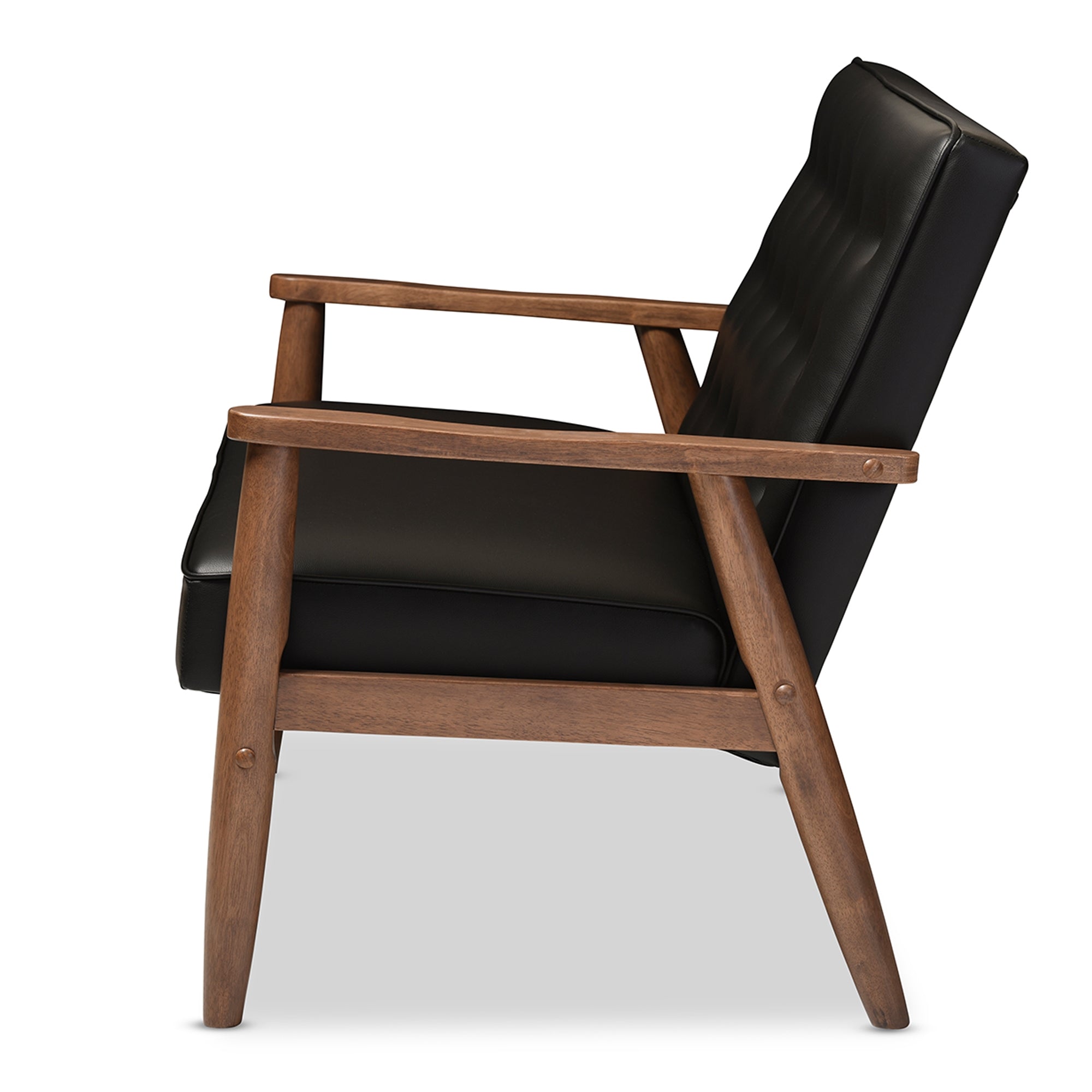 Baxton Studio Sorrento Mid-century Retro Modern Black Faux Leather Upholstered Wooden 2-seater Loveseat