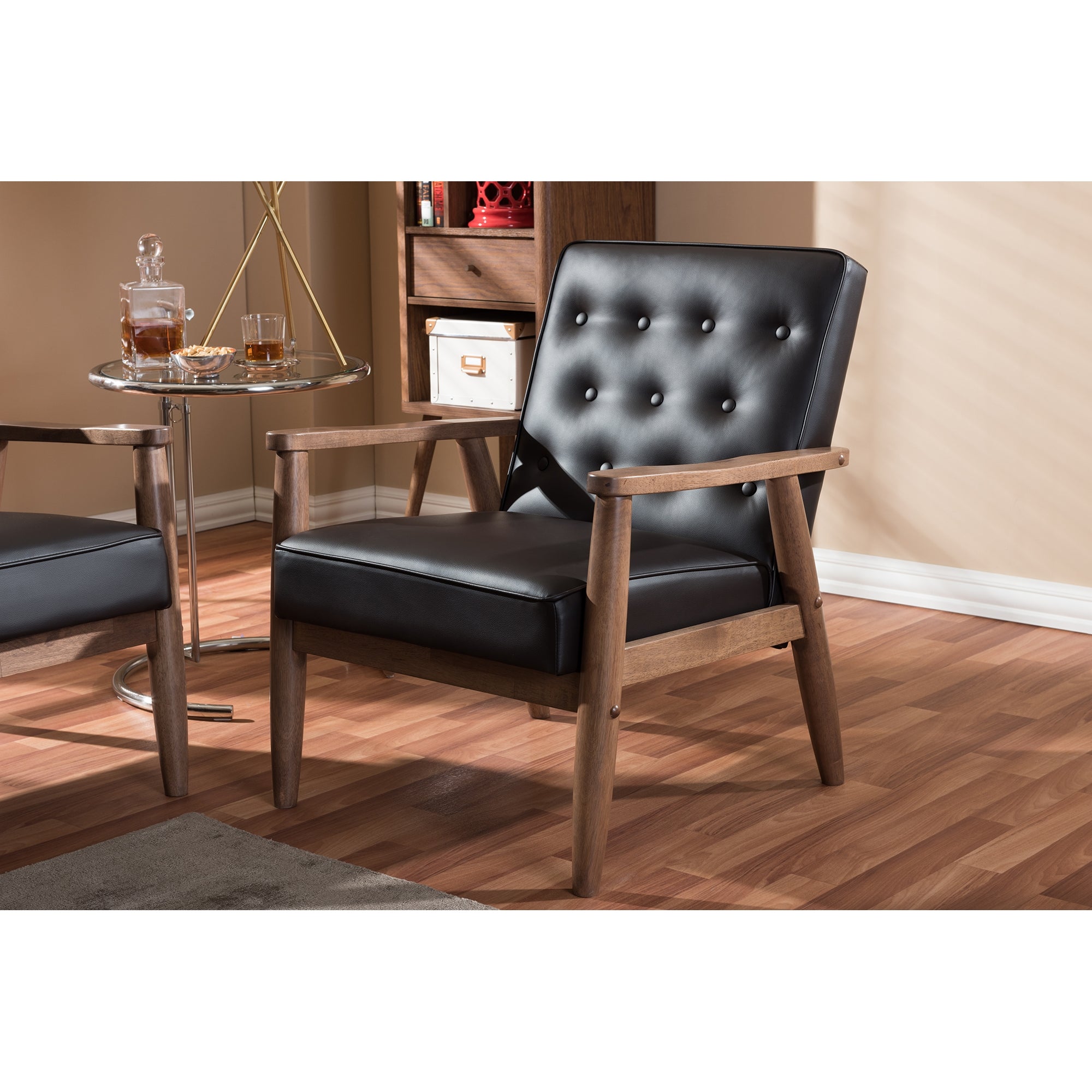 Baxton Studio Sorrento Mid-century Retro Modern Brown Faux Leather Upholstered Wooden Lounge Chair