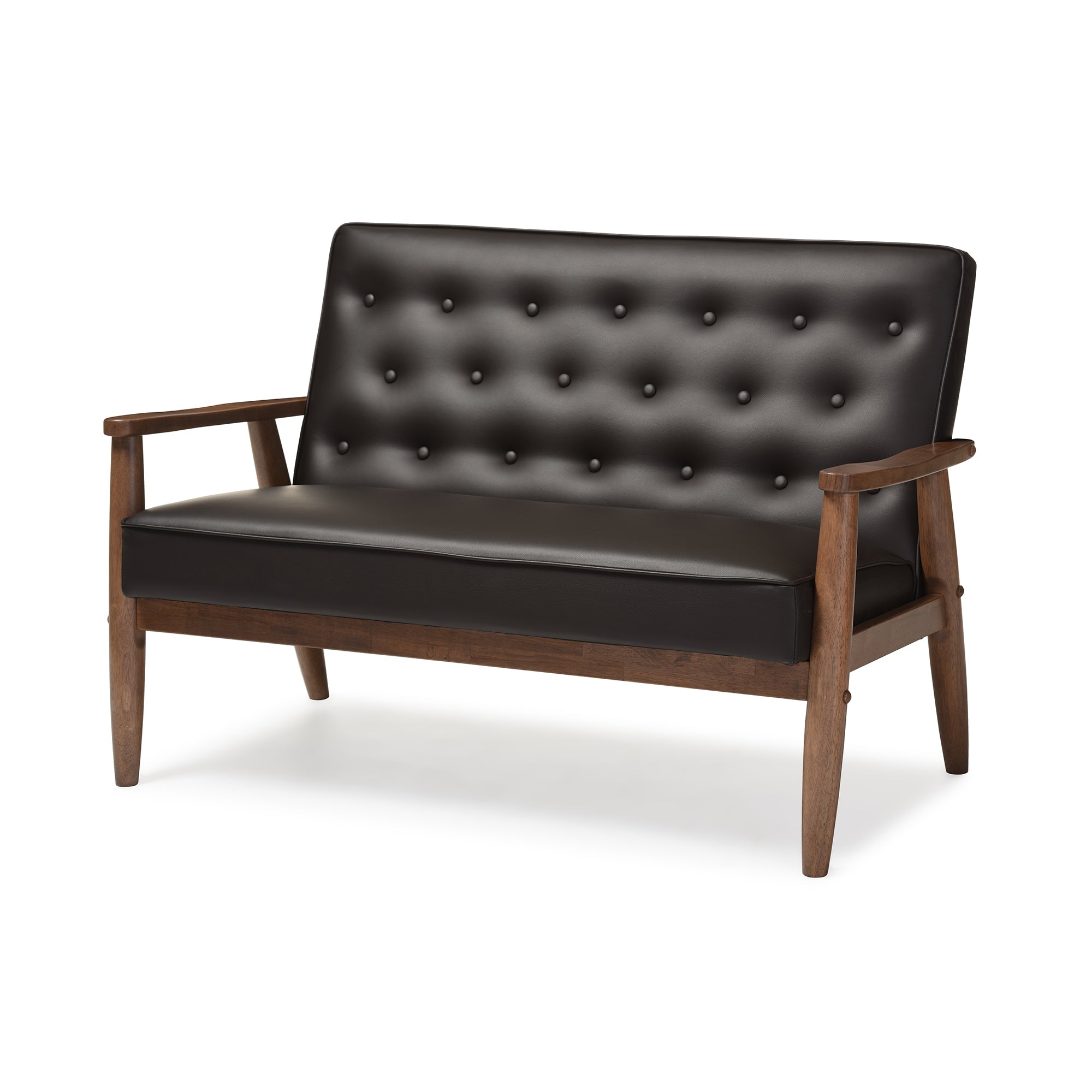 Baxton Studio Sorrento Mid-century Retro Modern Brown Faux Leather Upholstered Wooden 2-seater Loveseat