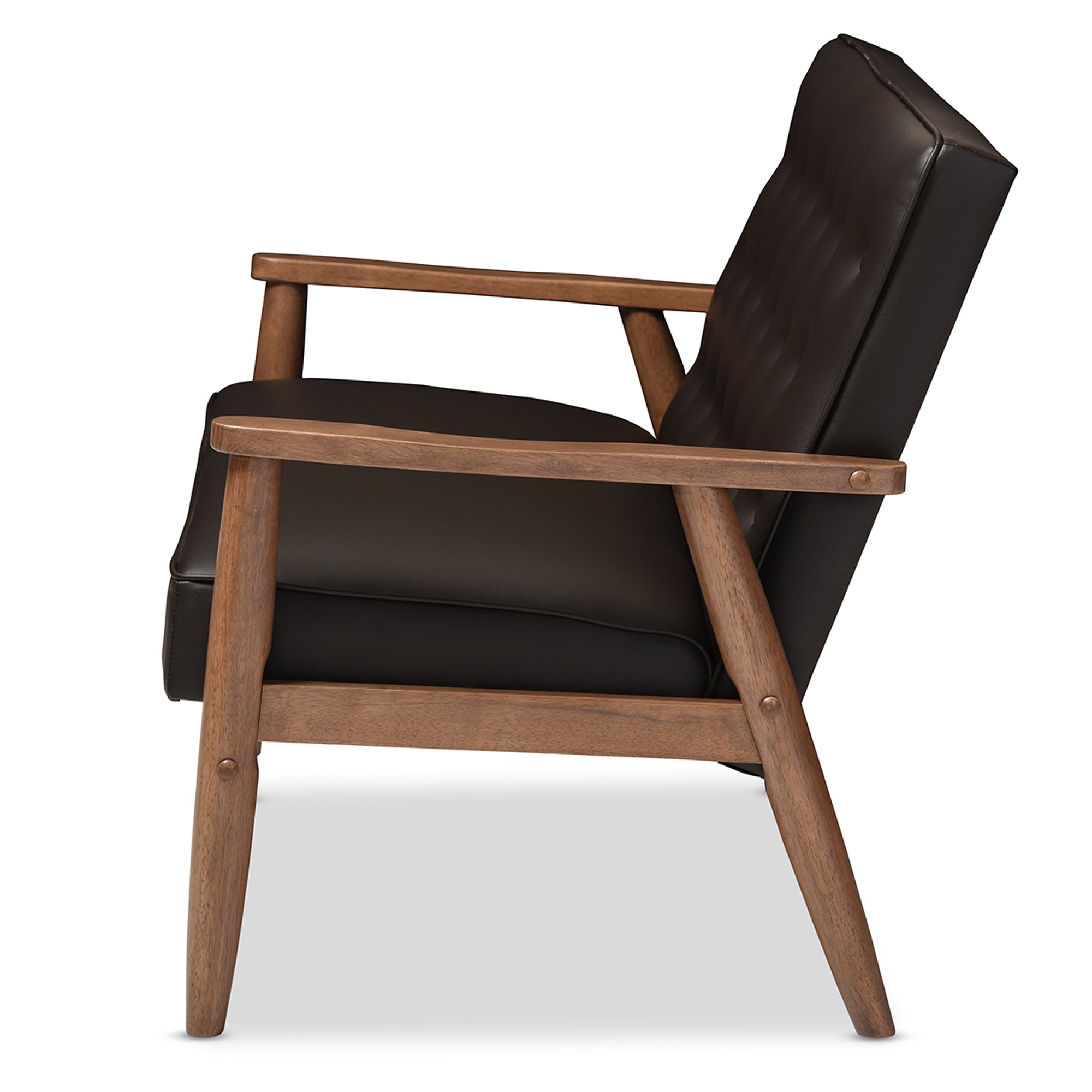 Baxton Studio Sorrento Mid-century Retro Modern Brown Faux Leather Upholstered Wooden 2-seater Loveseat
