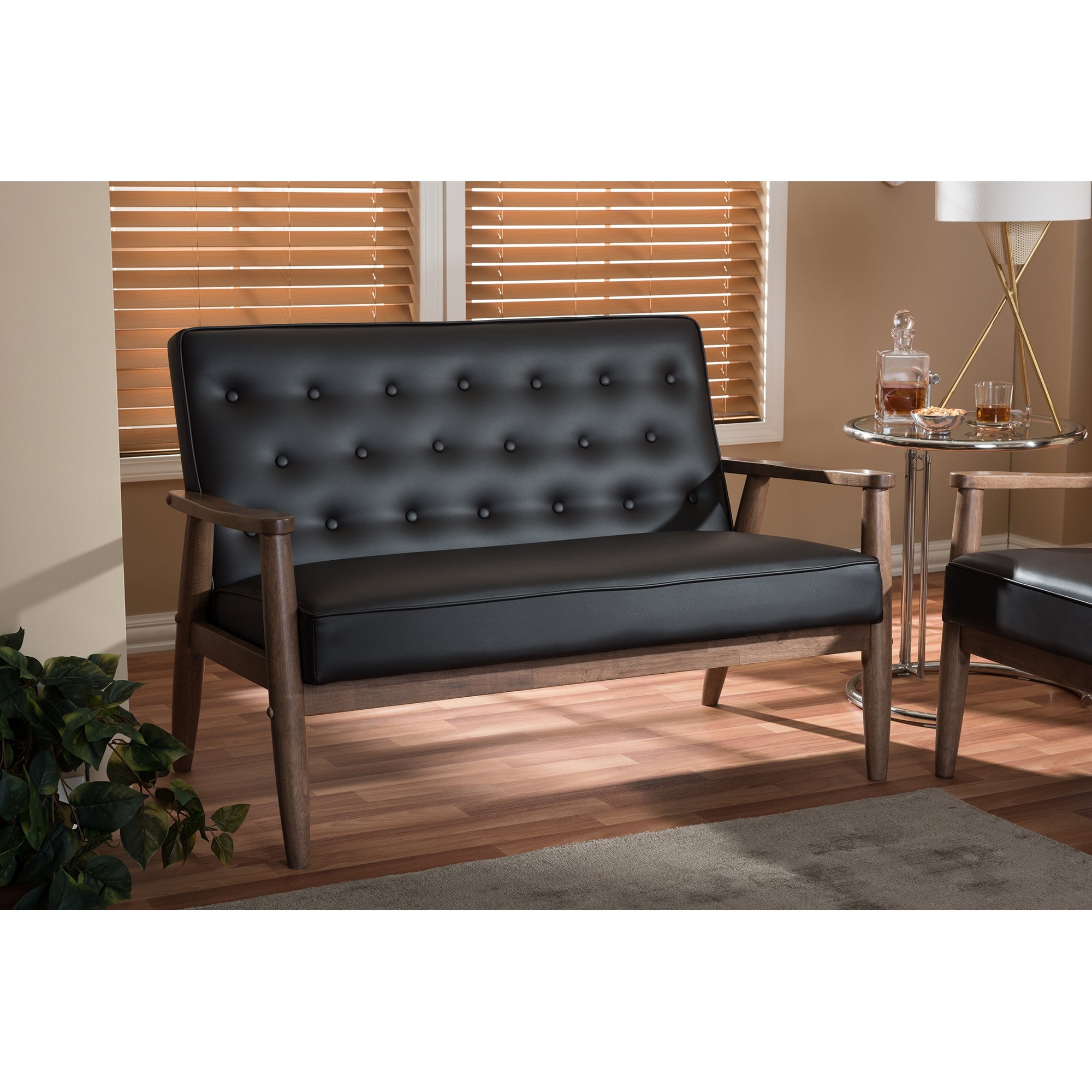 Baxton Studio Sorrento Mid-century Retro Modern Brown Faux Leather Upholstered Wooden 2-seater Loveseat