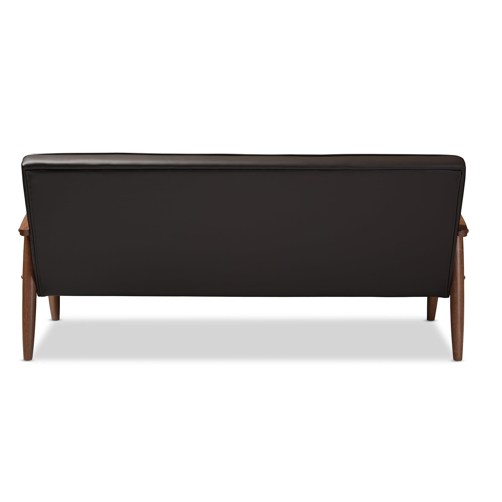 Baxton Studio Sorrento Mid-century Retro Modern Brown Faux Leather Upholstered Wooden 3-seater Sofa