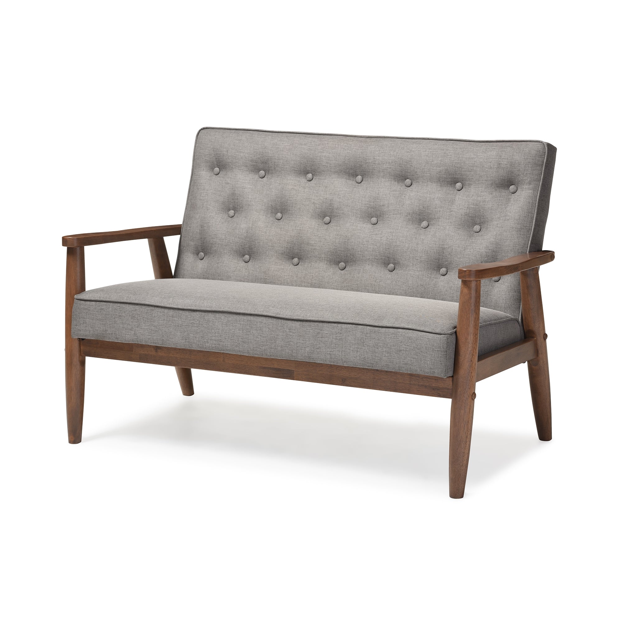 Baxton Studio Sorrento Mid-century Retro Modern Grey Fabric Upholstered Wooden 2-seater Loveseat