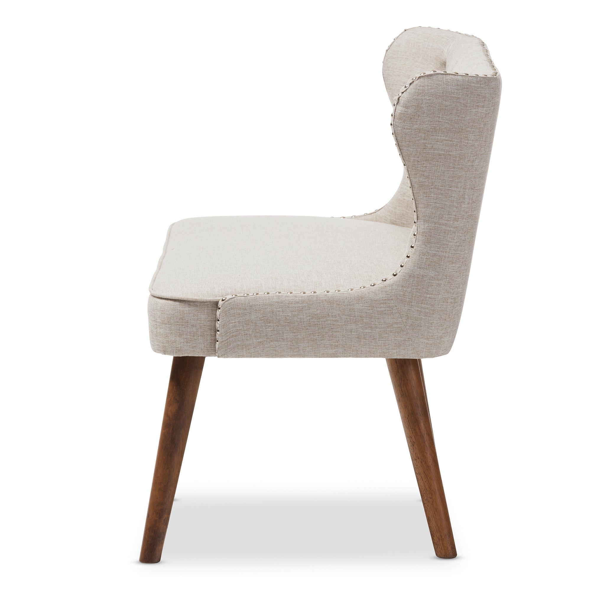 Baxton Studio Scarlett Mid-Century Modern Brown Wood and Light Beige Fabric Upholstered Button-Tufting with Nail Heads Trim 2-Seater Loveseat Settee