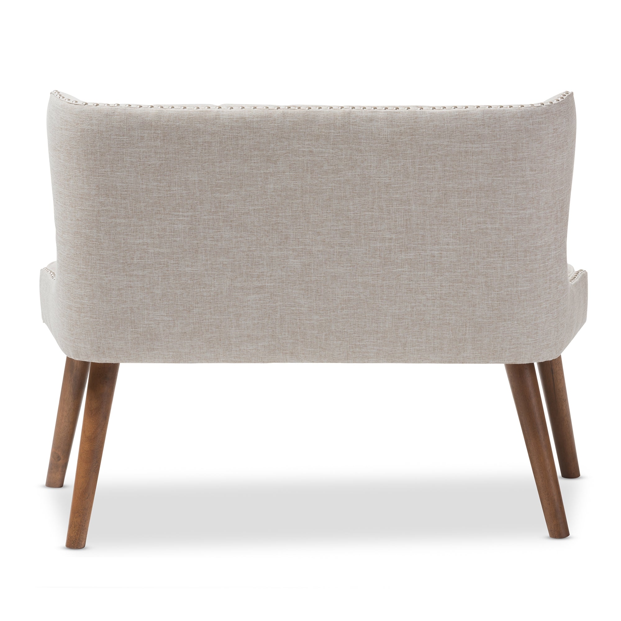 Baxton Studio Scarlett Mid-Century Modern Brown Wood and Light Beige Fabric Upholstered Button-Tufting with Nail Heads Trim 2-Seater Loveseat Settee