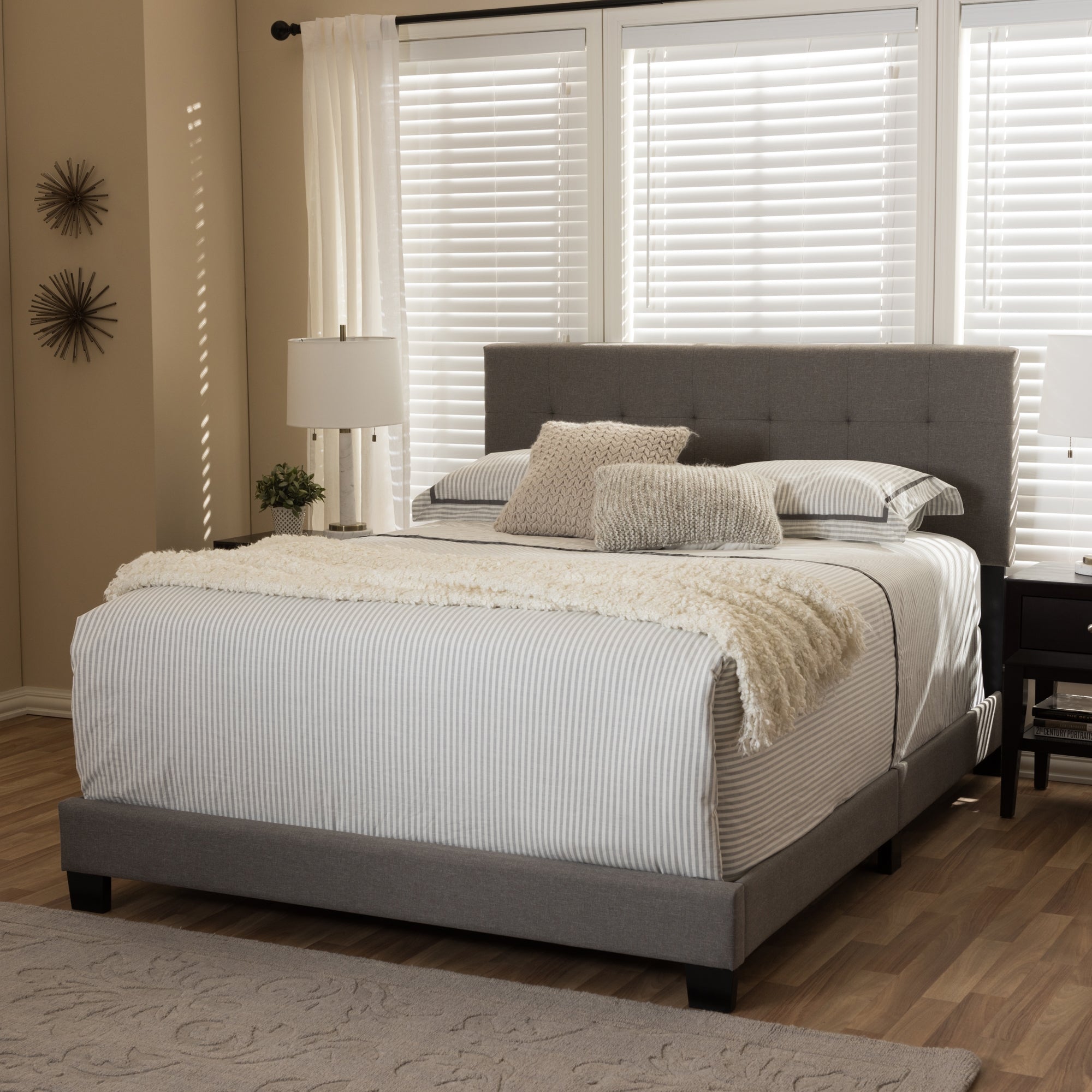 Baxton Studio Brookfield Modern and Contemporary Grey Fabric Upholstered Grid-tufting Queen Size Bed