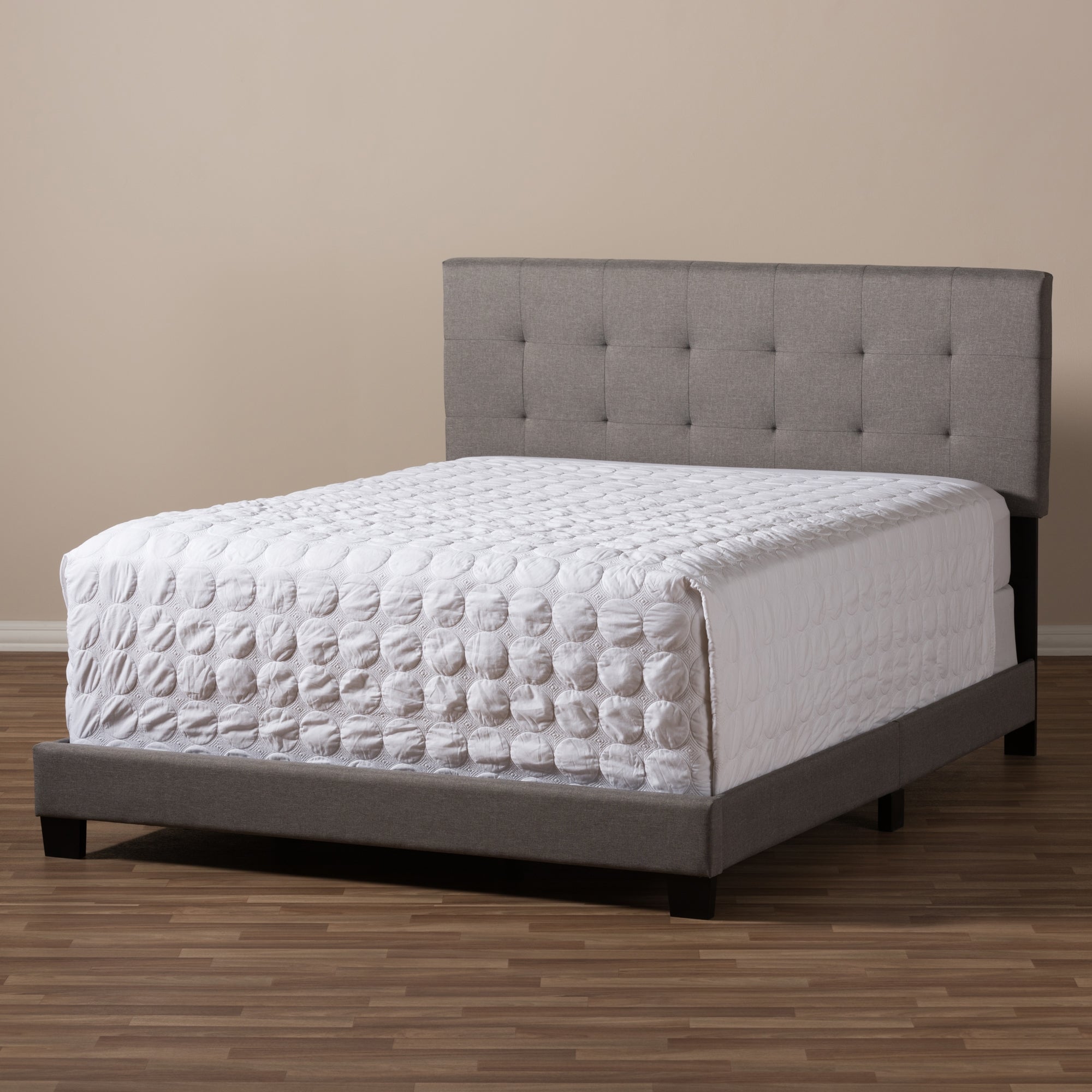 Baxton Studio Brookfield Modern and Contemporary Grey Fabric Upholstered Grid-tufting Queen Size Bed