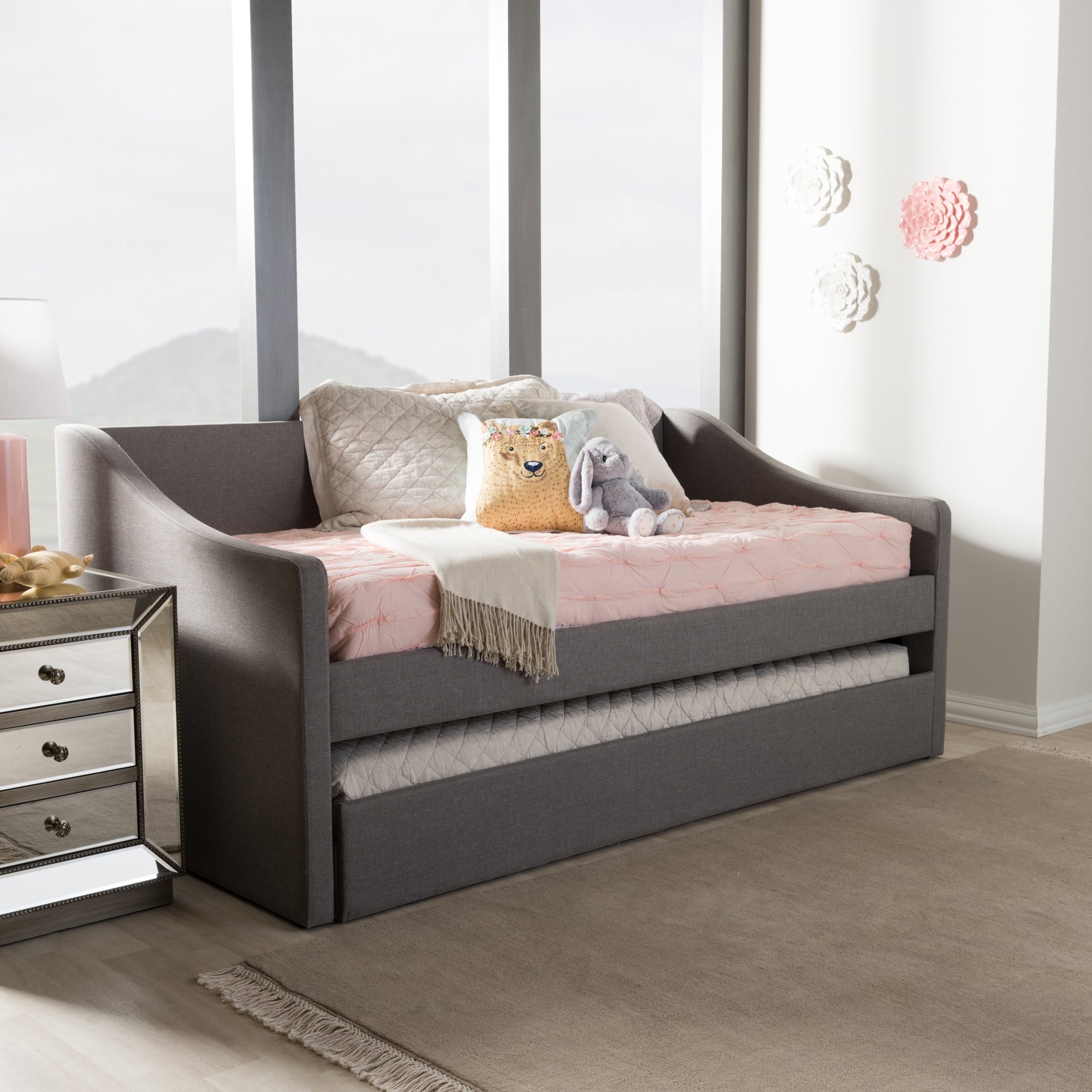 Baxton Studio Barnstorm Modern and Contemporary Grey Fabric Upholstered Daybed with Guest Trundle Bed