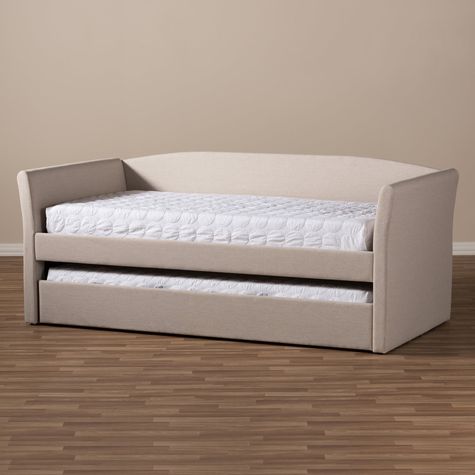 Baxton Studio Camino Modern and Contemporary Beige Fabric Upholstered Daybed with Guest Trundle Bed