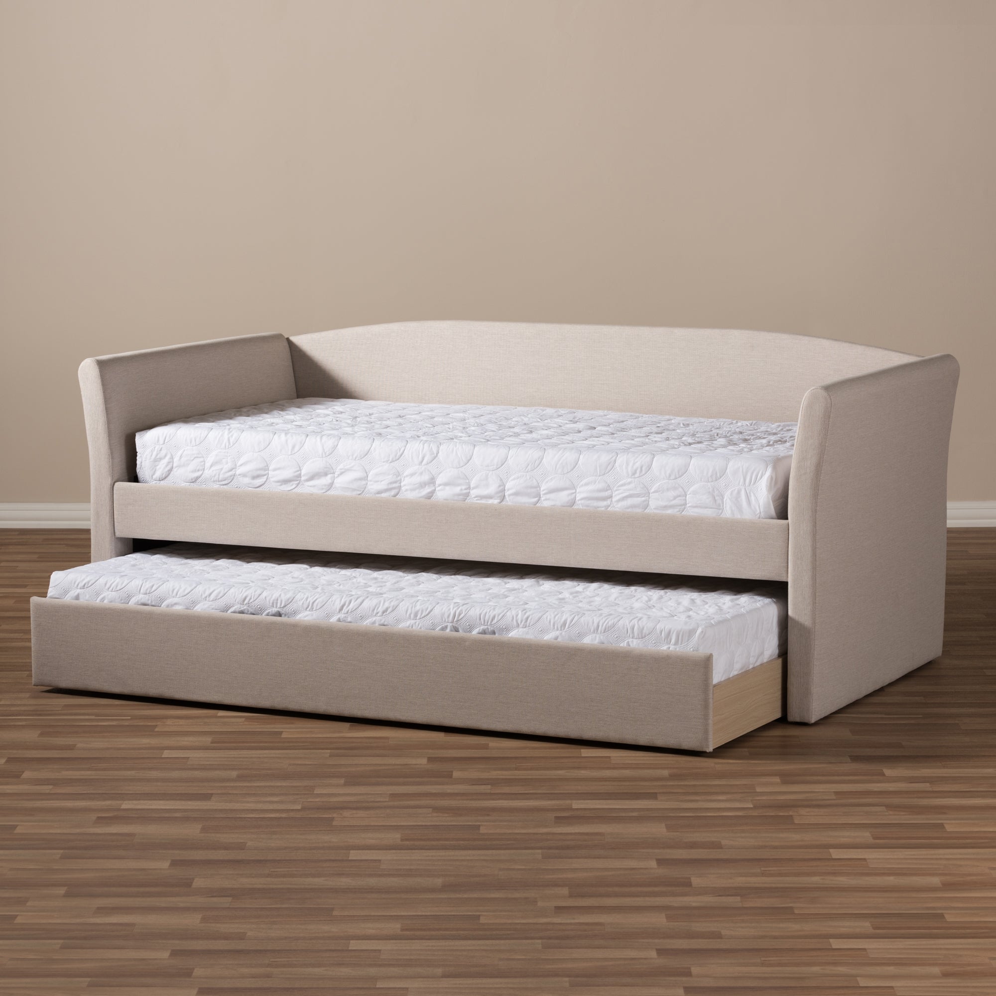Baxton Studio Camino Modern and Contemporary Beige Fabric Upholstered Daybed with Guest Trundle Bed