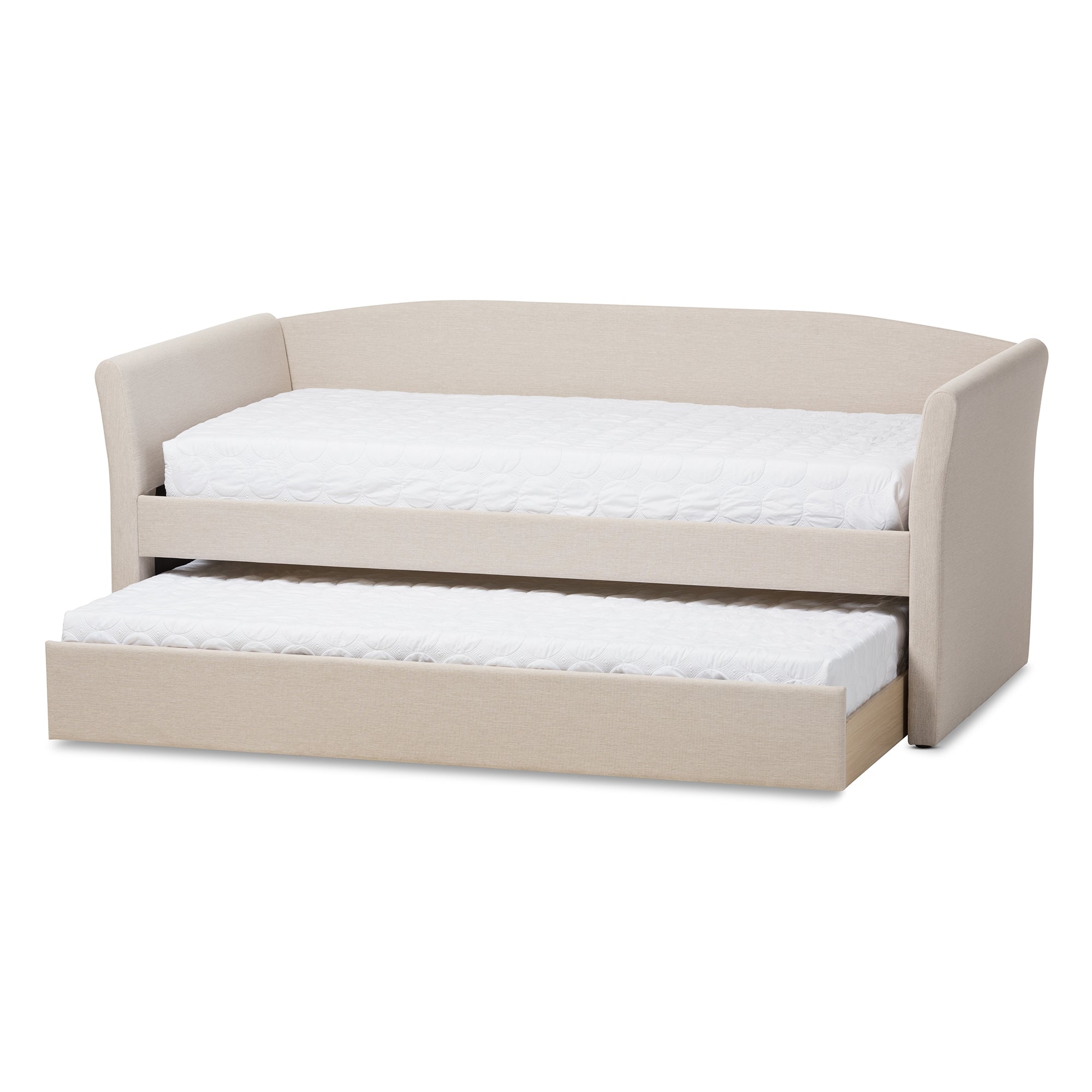 Baxton Studio Camino Modern and Contemporary Beige Fabric Upholstered Daybed with Guest Trundle Bed