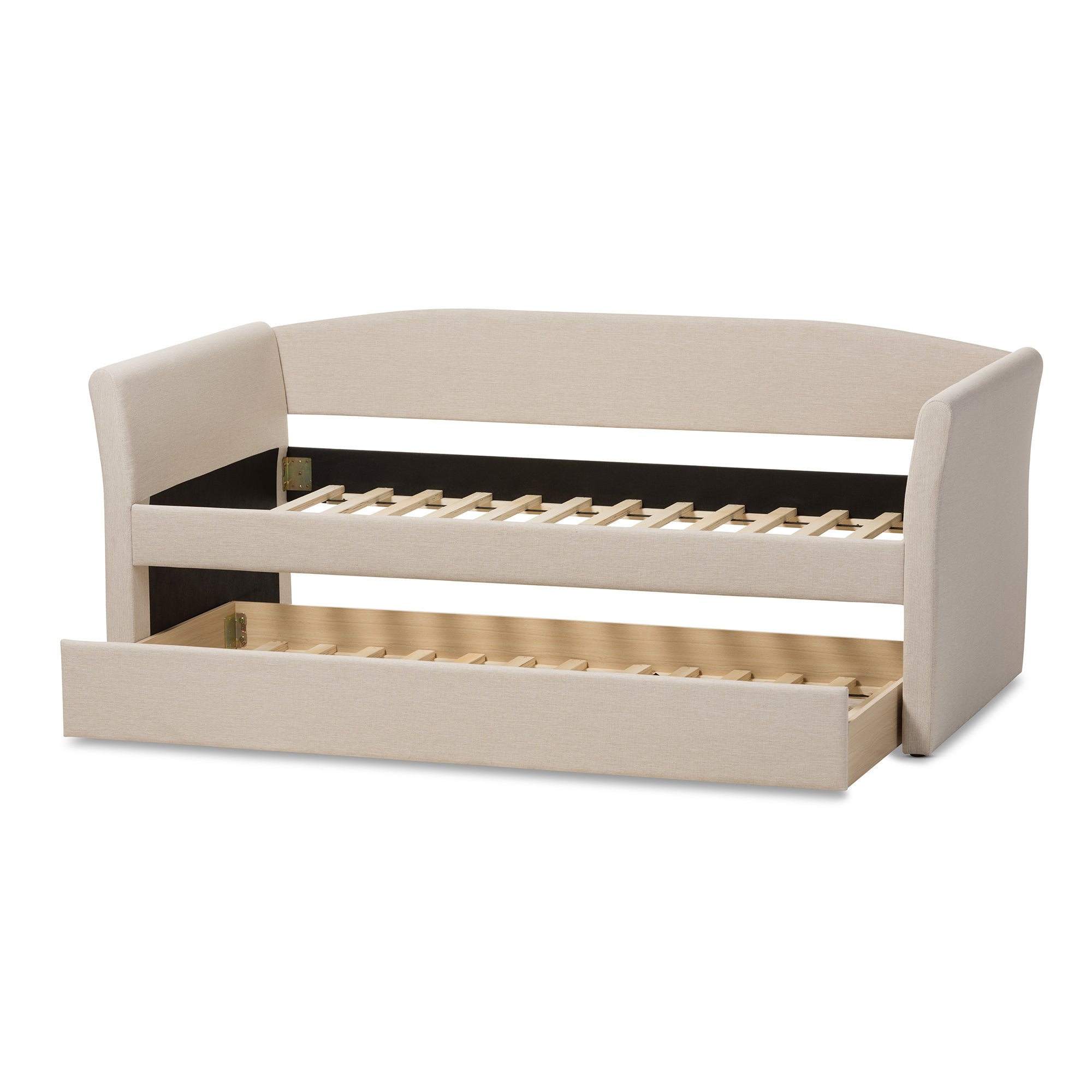 Baxton Studio Camino Modern and Contemporary Beige Fabric Upholstered Daybed with Guest Trundle Bed
