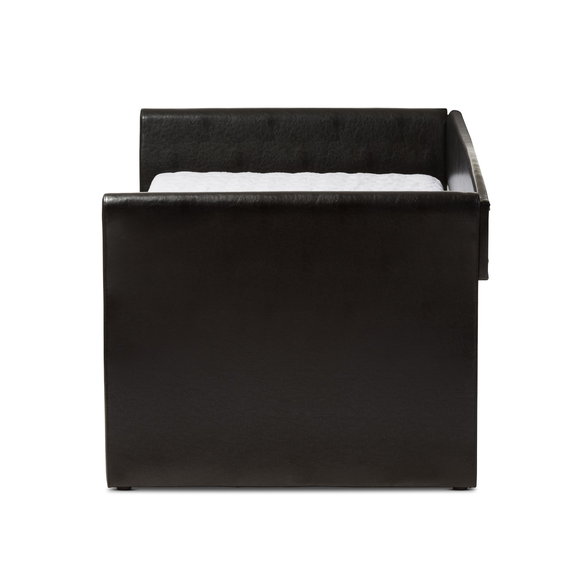 Baxton Studio Camino Modern and Contemporary Black Faux Leather Upholstered Daybed with Guest Trundle Bed
