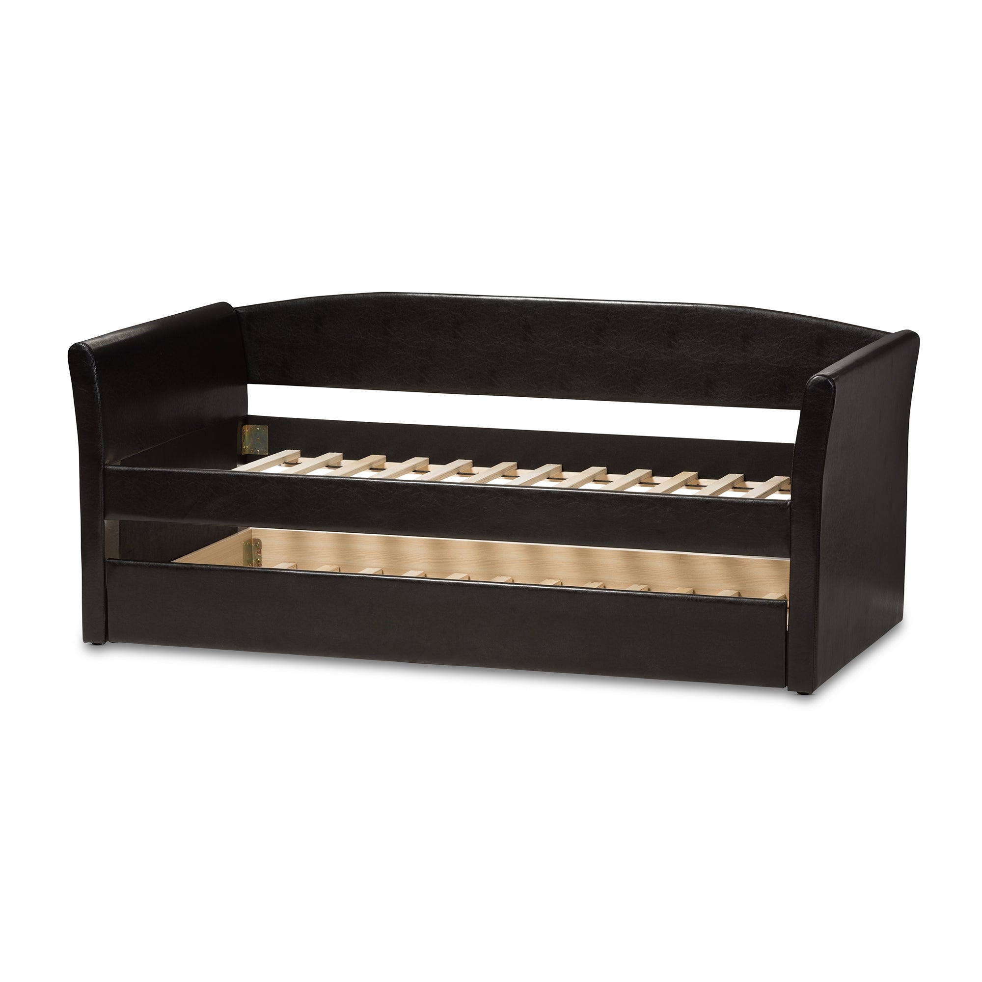 Baxton Studio Camino Modern and Contemporary Black Faux Leather Upholstered Daybed with Guest Trundle Bed