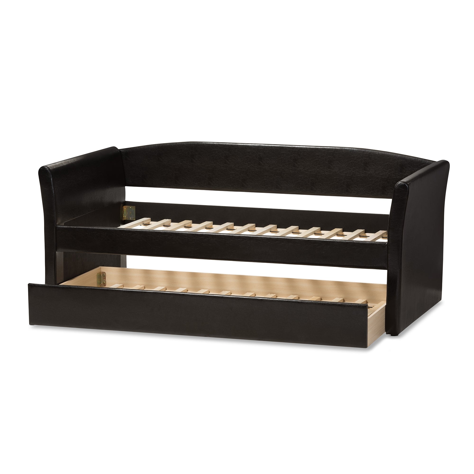Baxton Studio Camino Modern and Contemporary Black Faux Leather Upholstered Daybed with Guest Trundle Bed