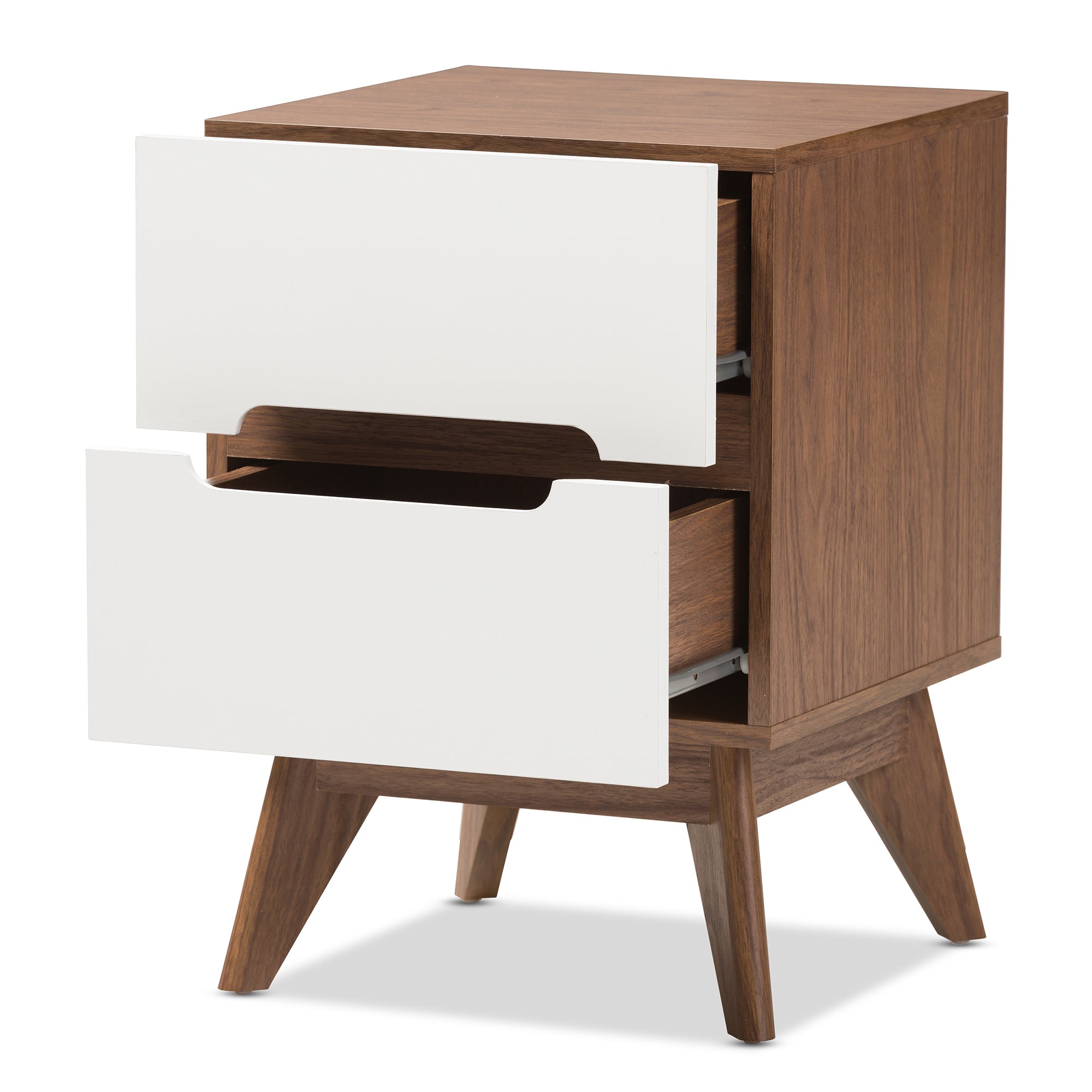 Baxton Studio Calypso Mid-Century Modern White and Walnut Wood 2-Drawer Storage Nightstand