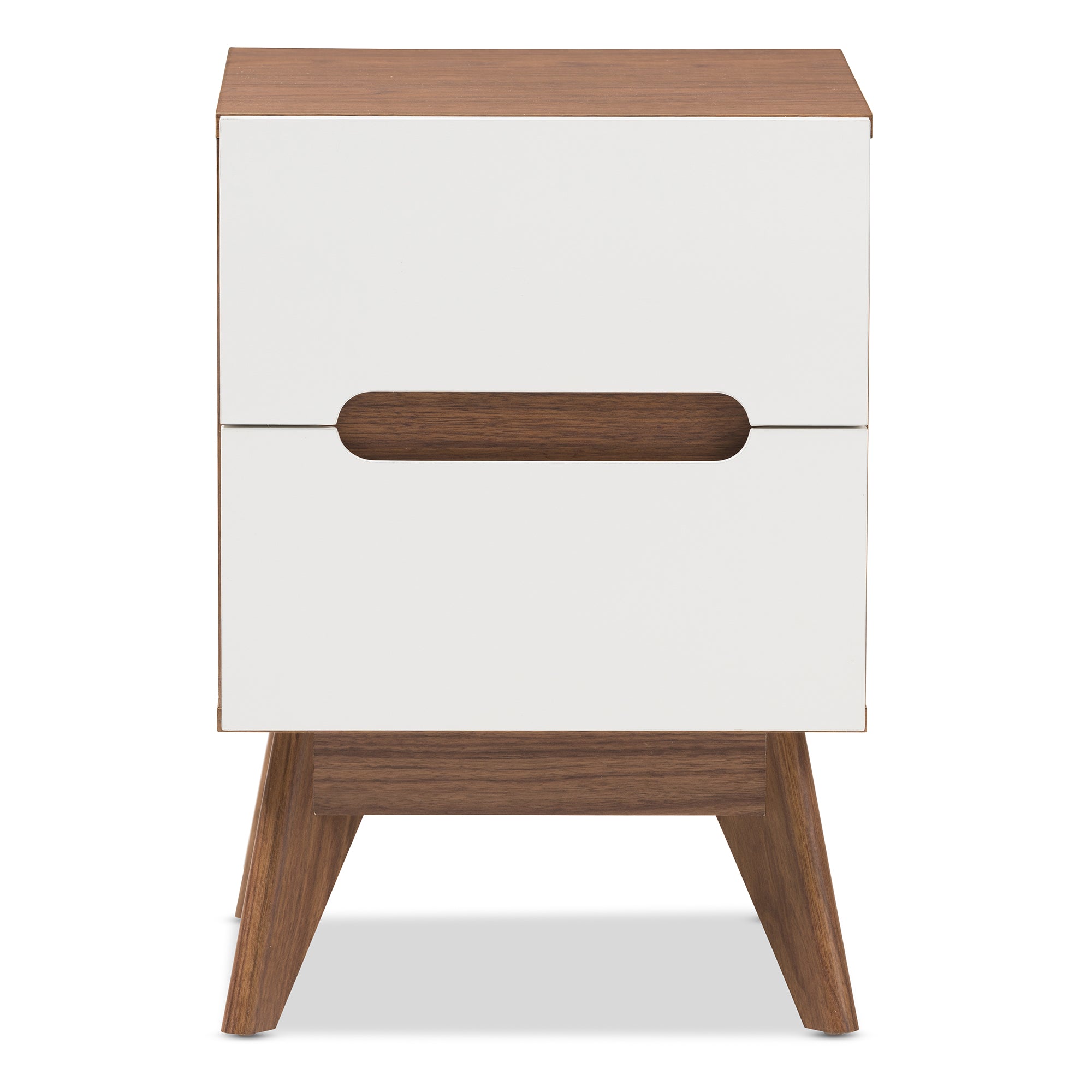 Baxton Studio Calypso Mid-Century Modern White and Walnut Wood 2-Drawer Storage Nightstand