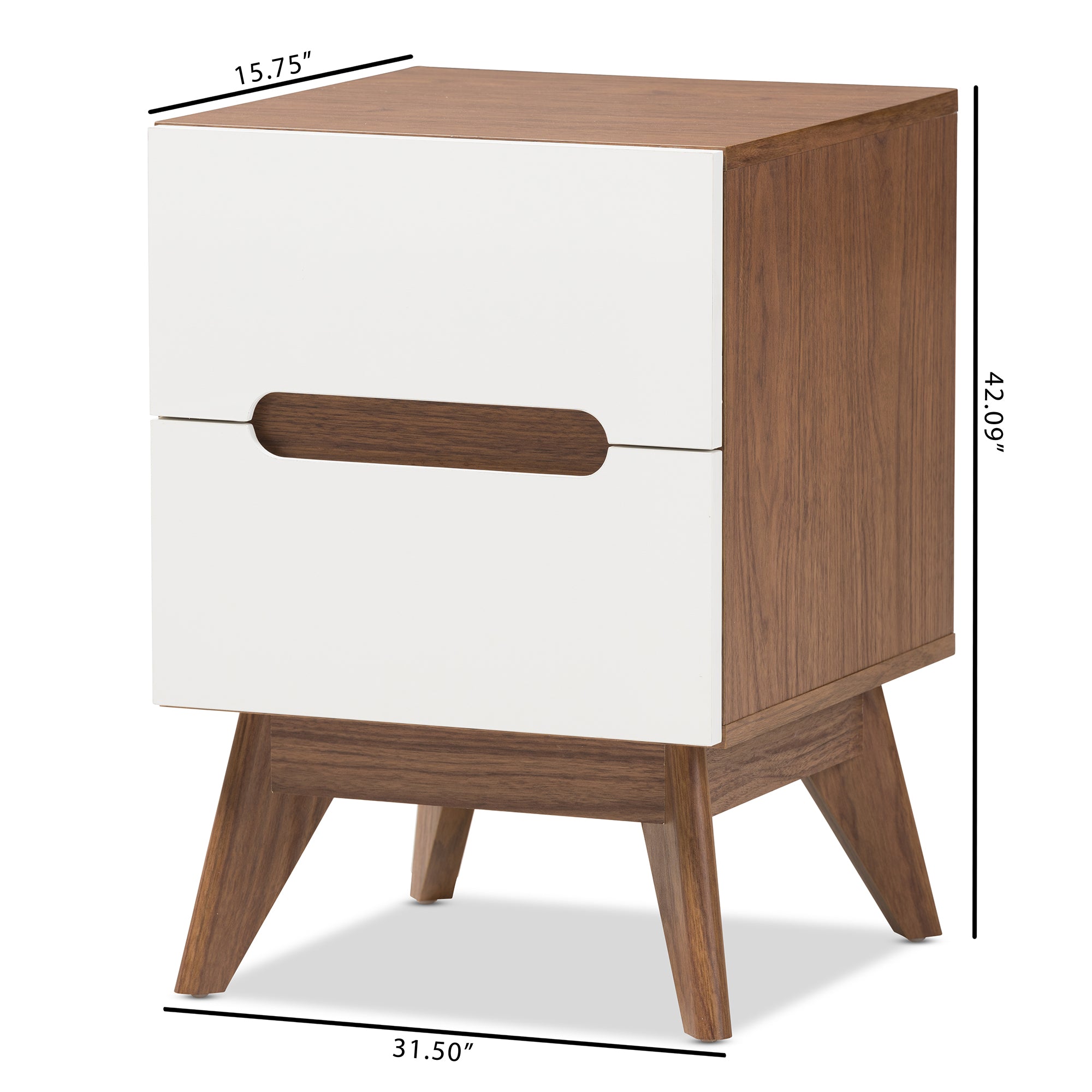 Baxton Studio Calypso Mid-Century Modern White and Walnut Wood 2-Drawer Storage Nightstand