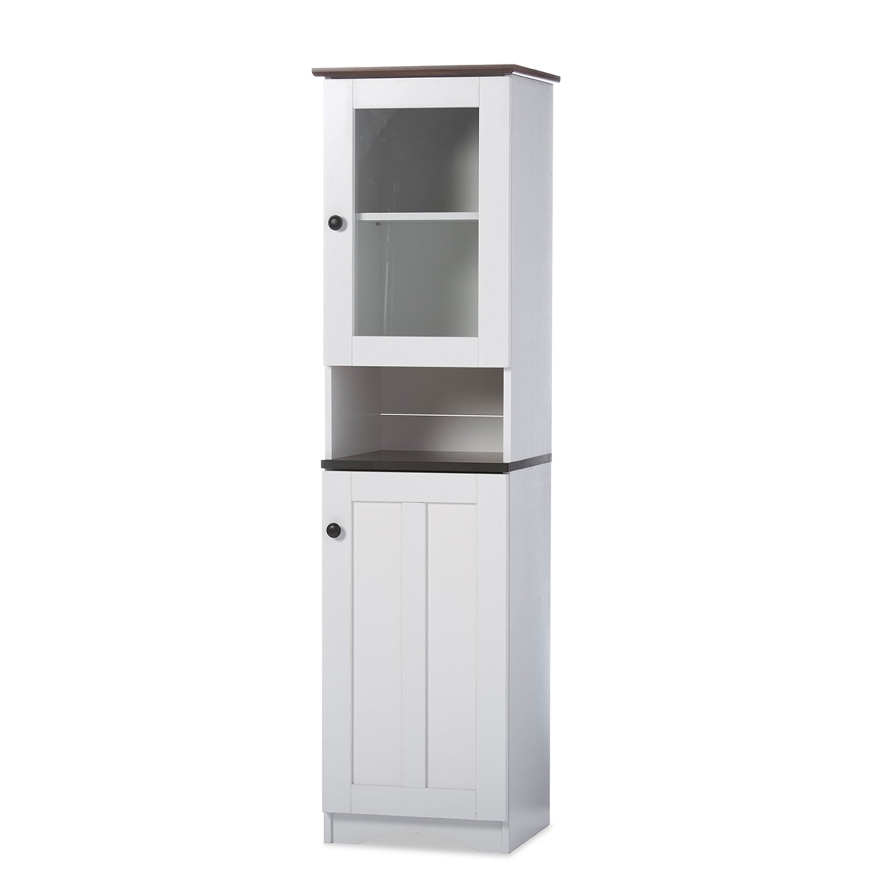Baxton Studio Lauren Modern and Contemporary Two-tone White and Dark Brown Buffet and Hutch Kitchen Cabinet