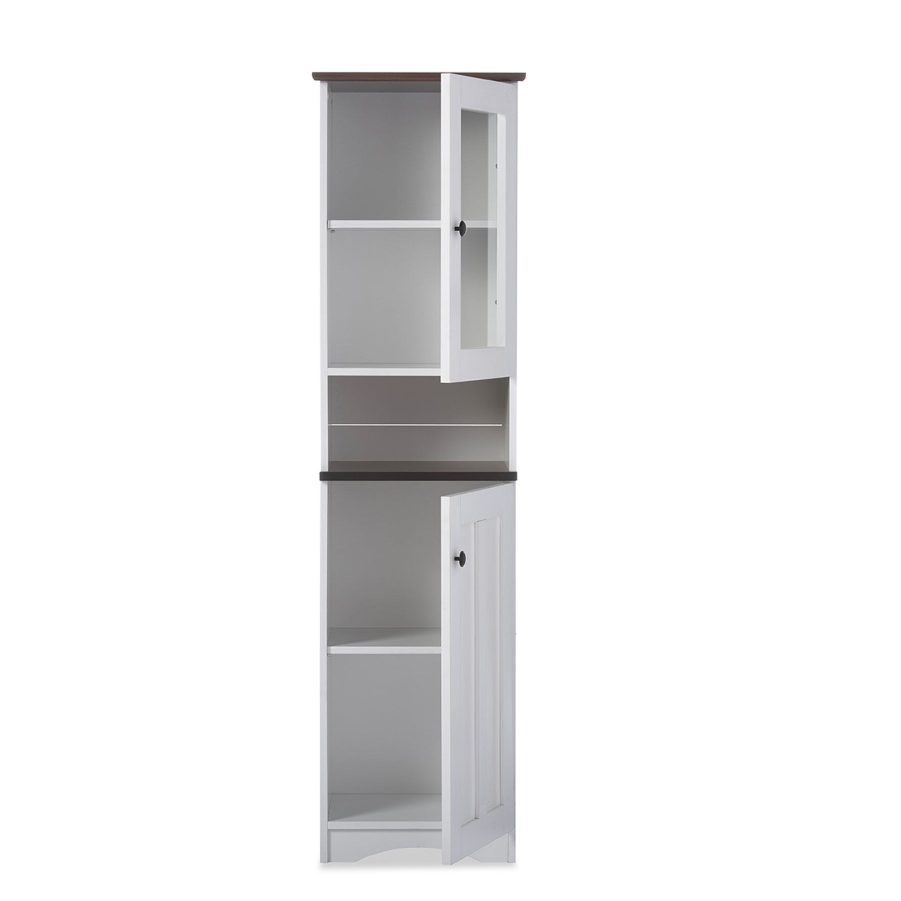 Baxton Studio Lauren Modern and Contemporary Two-tone White and Dark Brown Buffet and Hutch Kitchen Cabinet