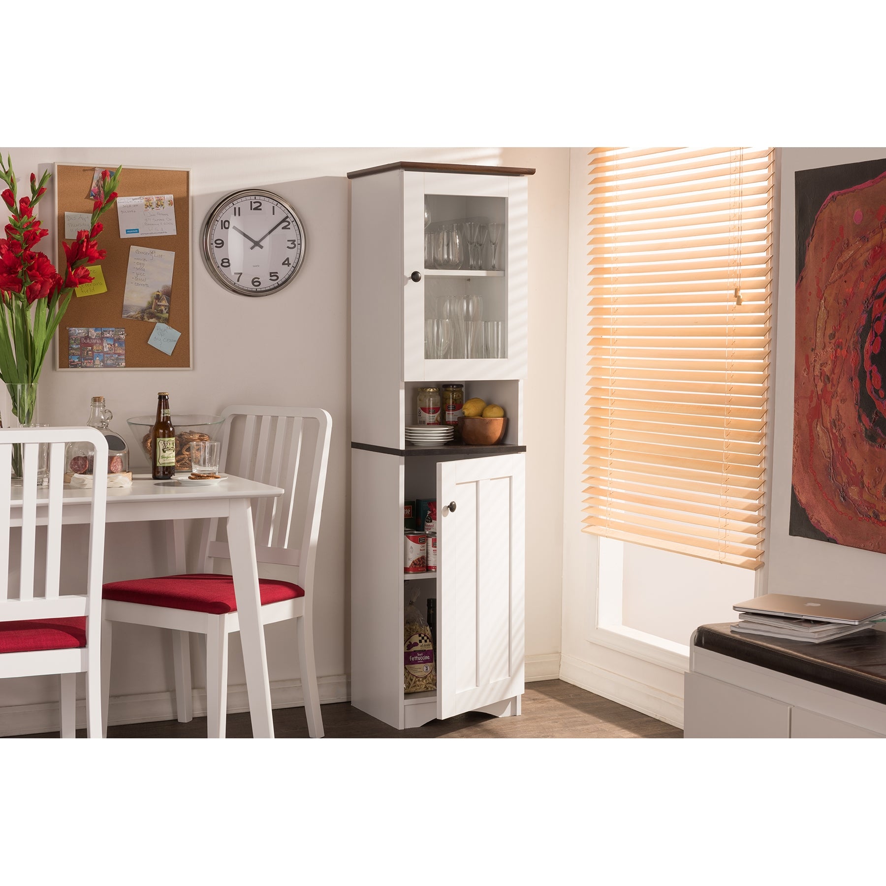 Baxton Studio Lauren Modern and Contemporary Two-tone White and Dark Brown Buffet and Hutch Kitchen Cabinet
