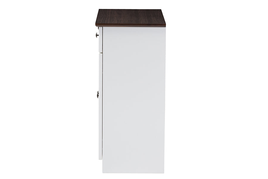 Baxton Studio Lauren Modern and Contemporary Two-tone White and Dark Brown Buffet Kitchen Cabinet with Two Doors and Two Drawers