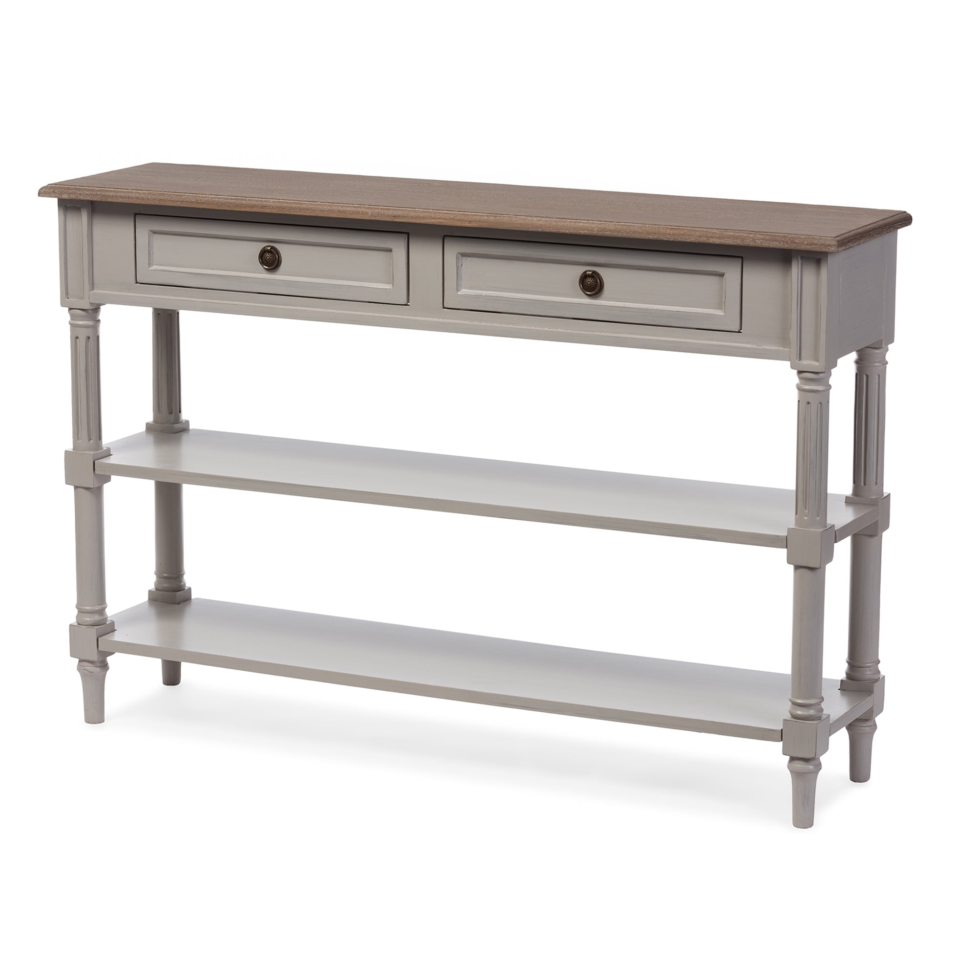 Baxton Studio Edouard French Provincial Style White Wash Distressed Wood and Grey Two-tone 2-drawer Console Table