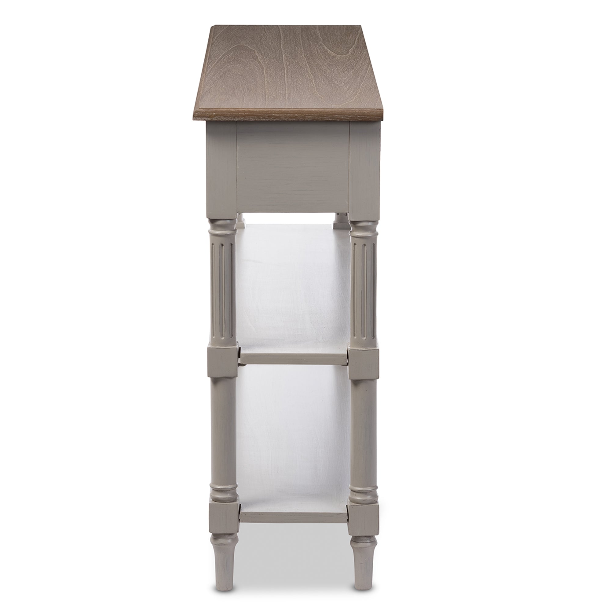 Baxton Studio Edouard French Provincial Style White Wash Distressed Wood and Grey Two-tone 2-drawer Console Table