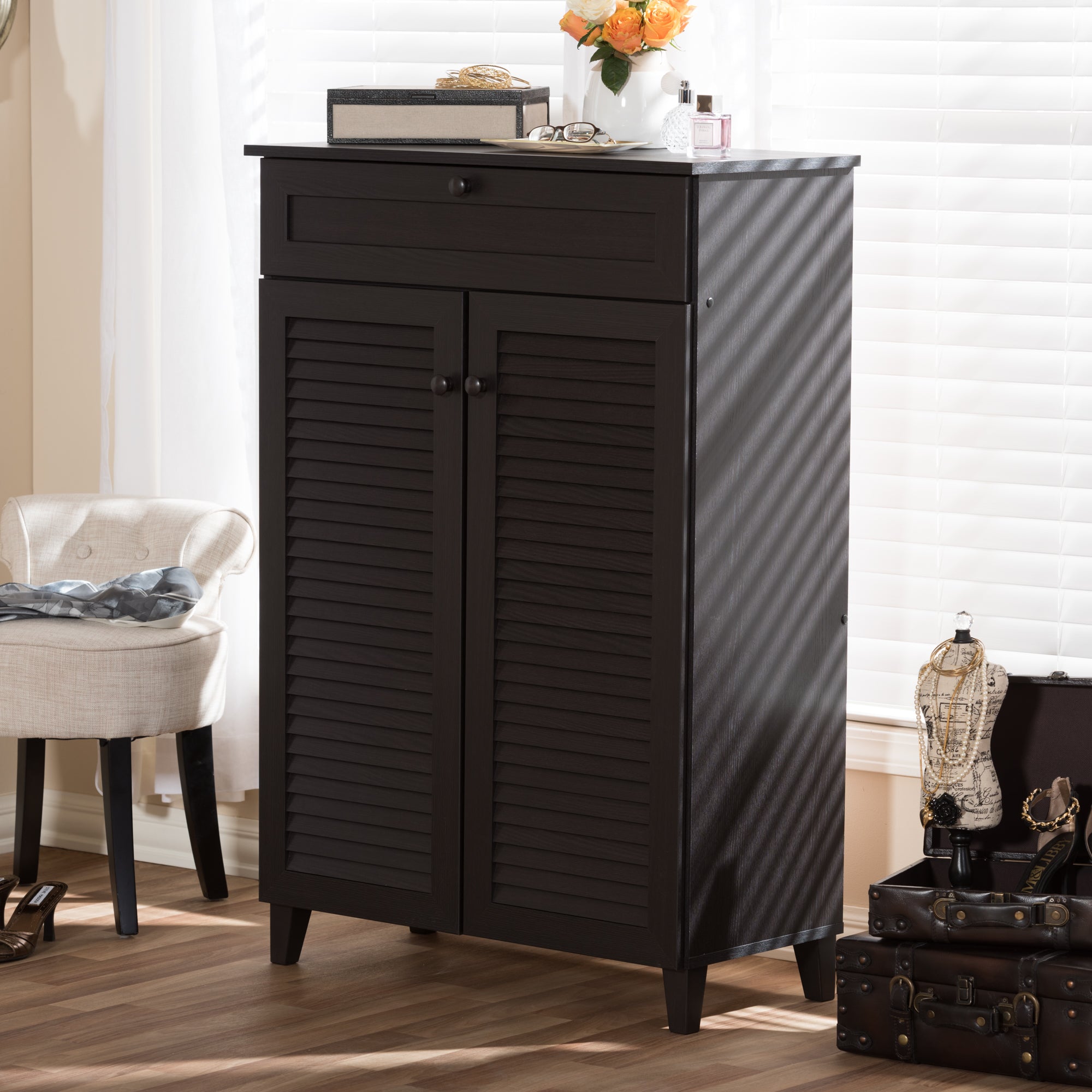 Baxton Studio Harding Espresso Shoe-Storage Cabinet