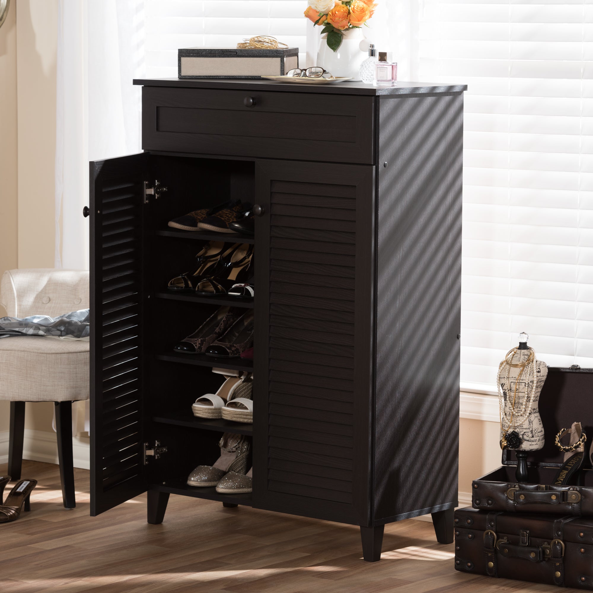 Baxton Studio Harding Espresso Shoe-Storage Cabinet