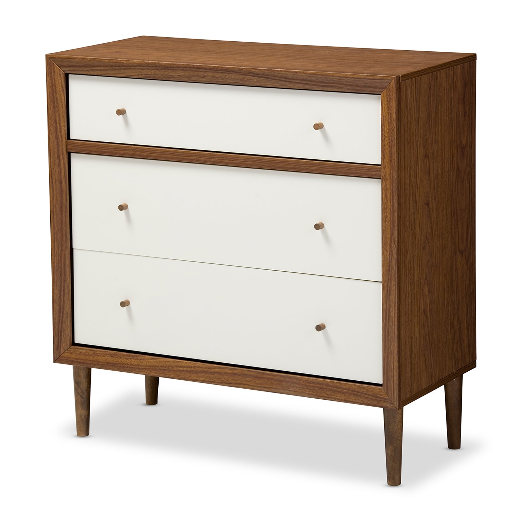 Baxton Studio Harlow Mid-century Modern Scandinavian Style White and Walnut Wood 3-drawer Chest