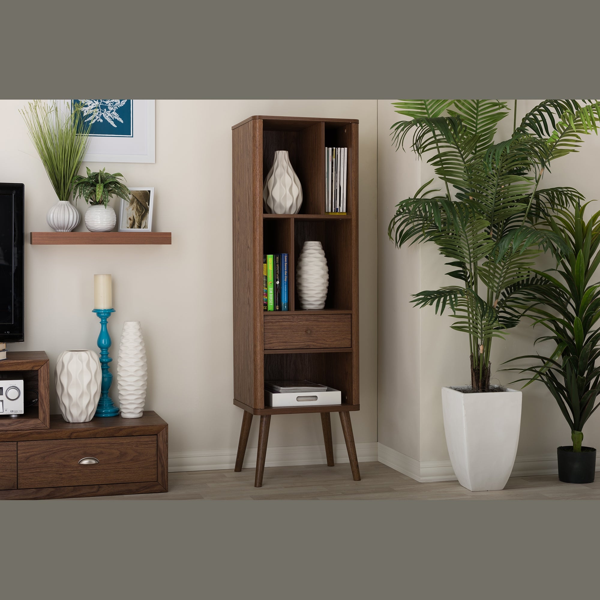 Baxton Studio Ellingham Mid-century Retro Modern 1-drawer Sideboard Storage Cabinet Bookcase Organizer