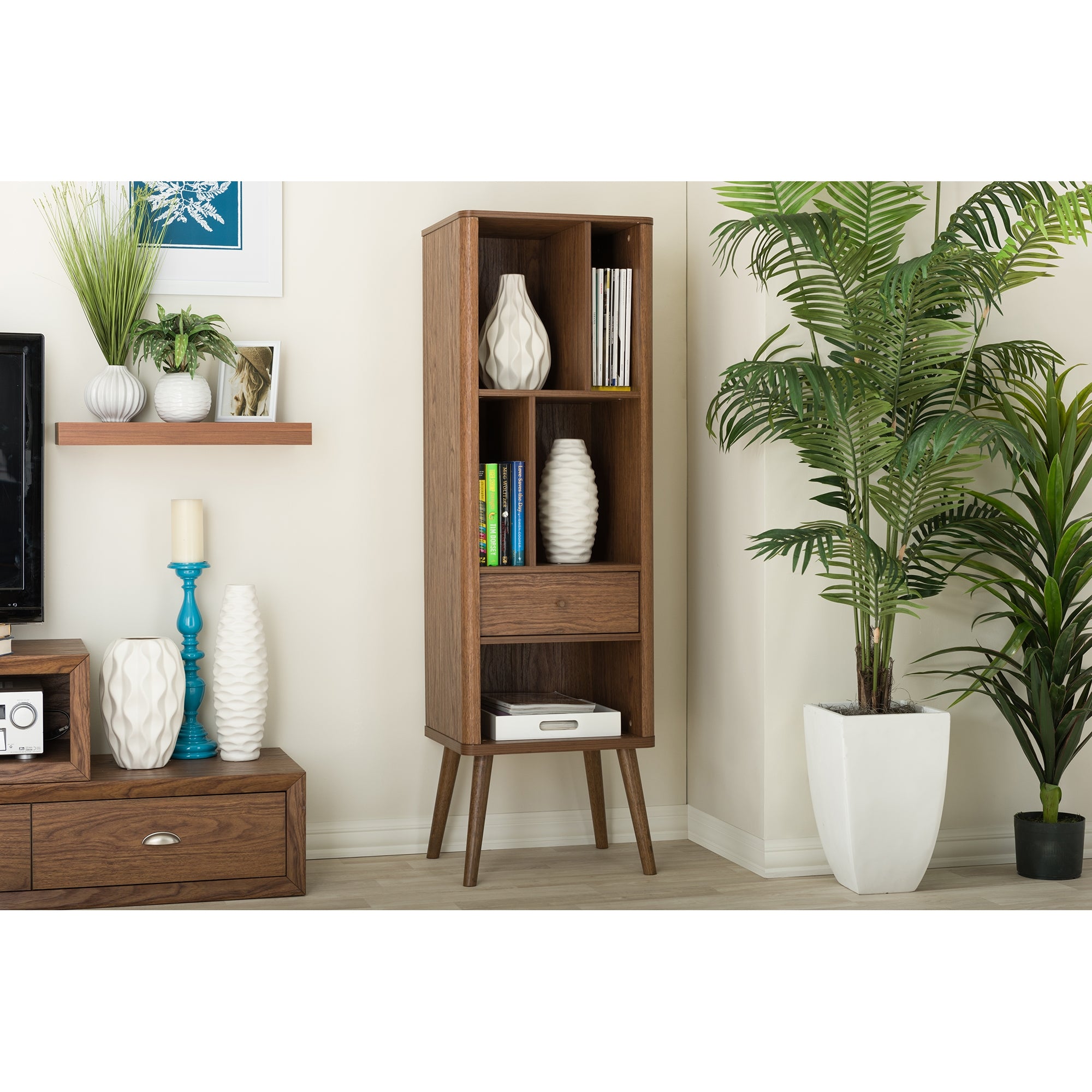 Baxton Studio Ellingham Mid-century Retro Modern 1-drawer Sideboard Storage Cabinet Bookcase Organizer