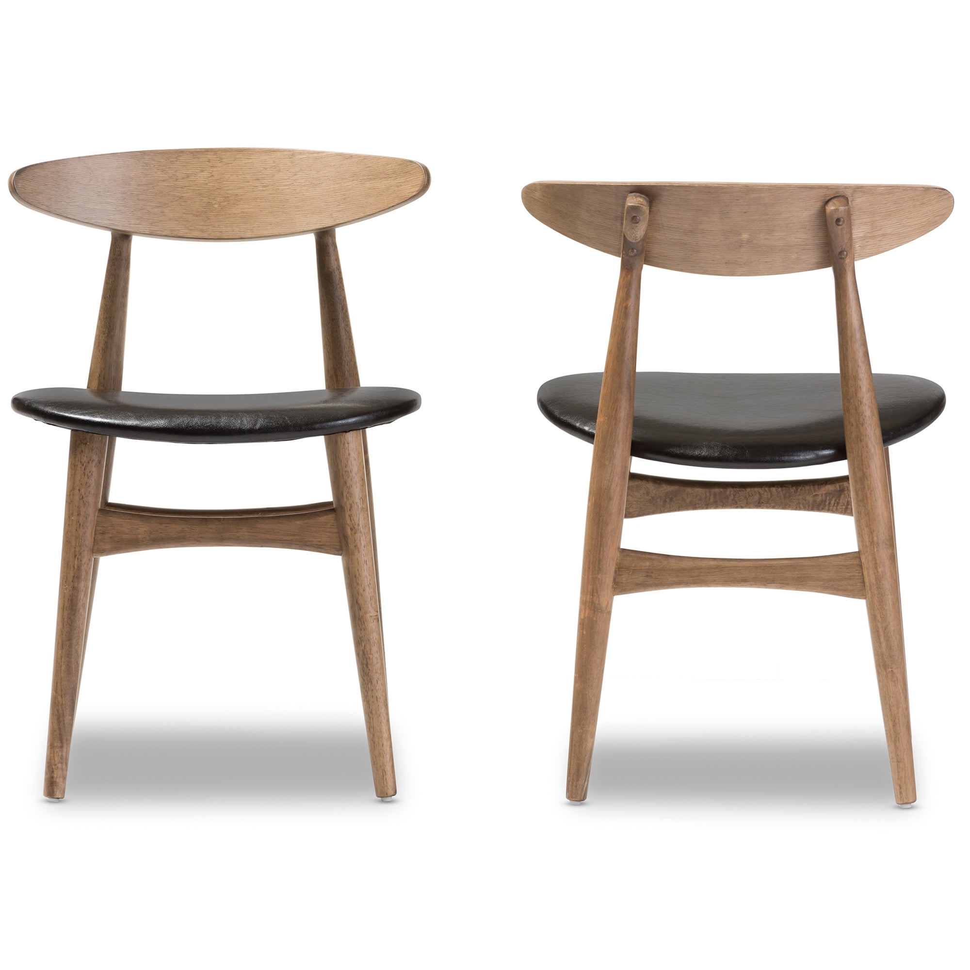 Baxton Studio Edna Mid-Century Modern French Black Faux Leather and "Oak" Light Brown Finishing Wood Dining Chair