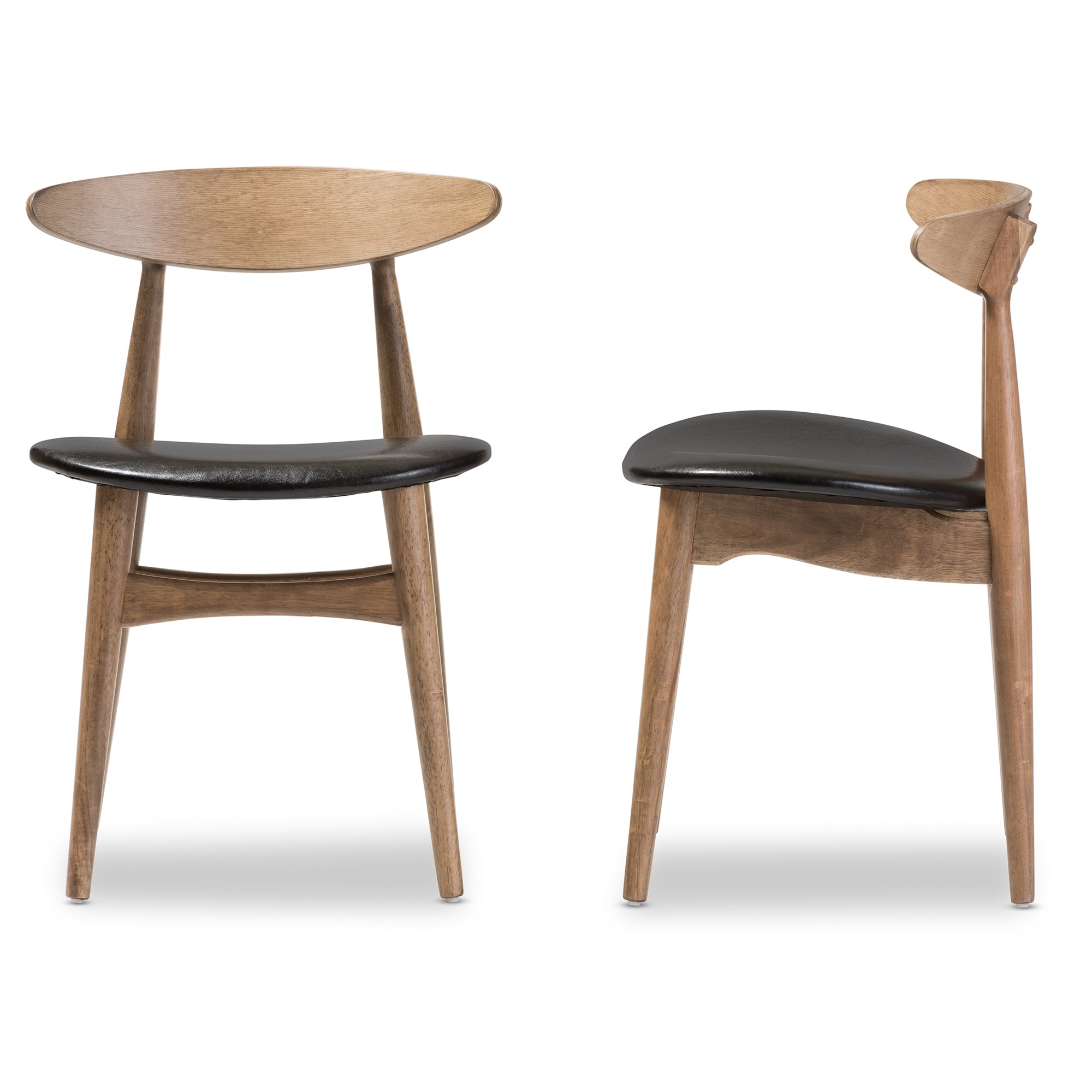 Baxton Studio Edna Mid-Century Modern French Black Faux Leather and "Oak" Light Brown Finishing Wood Dining Chair