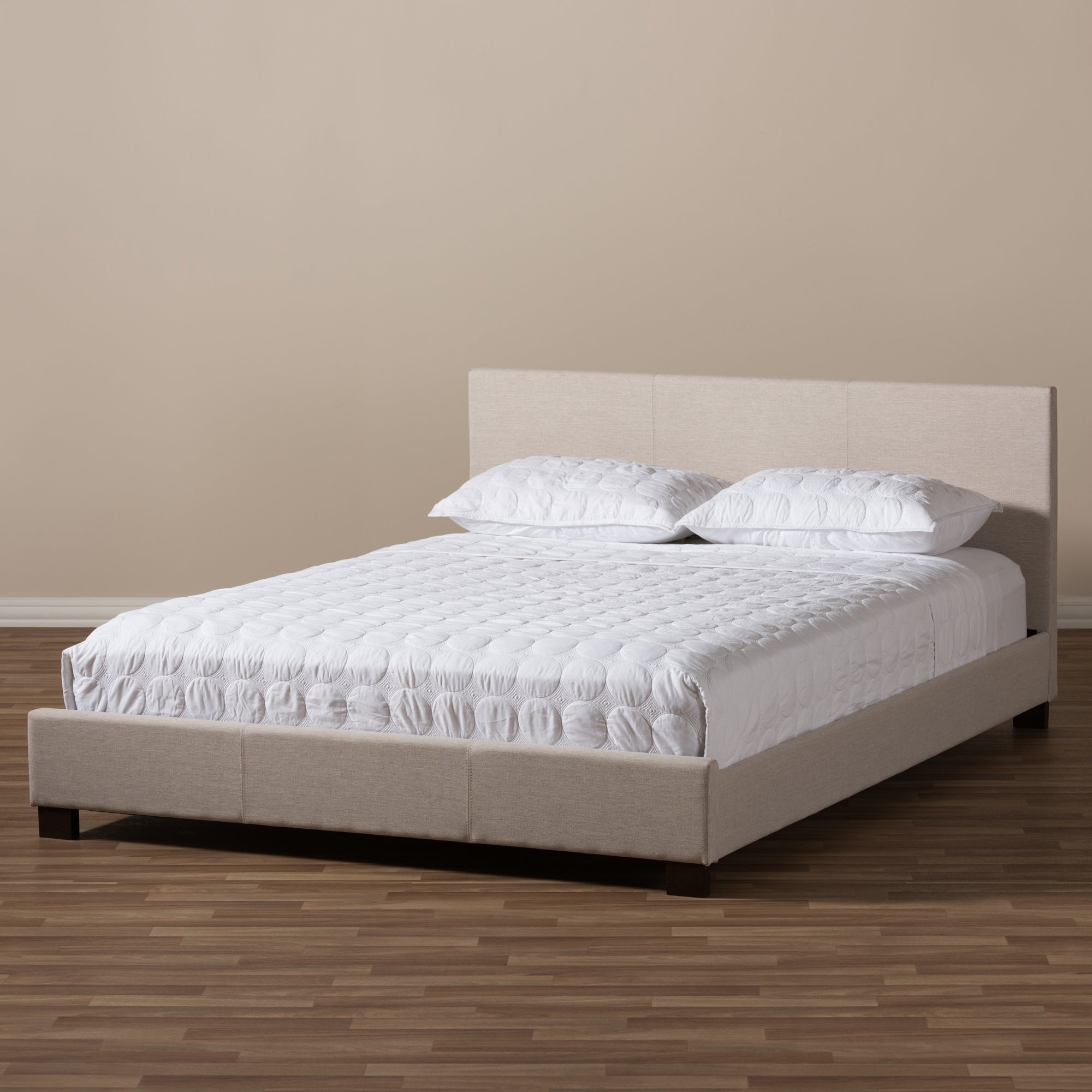Baxton Studio Elizabeth Modern and Contemporary Beige Fabric Upholstered Panel-Stitched Queen Size Platform Bed