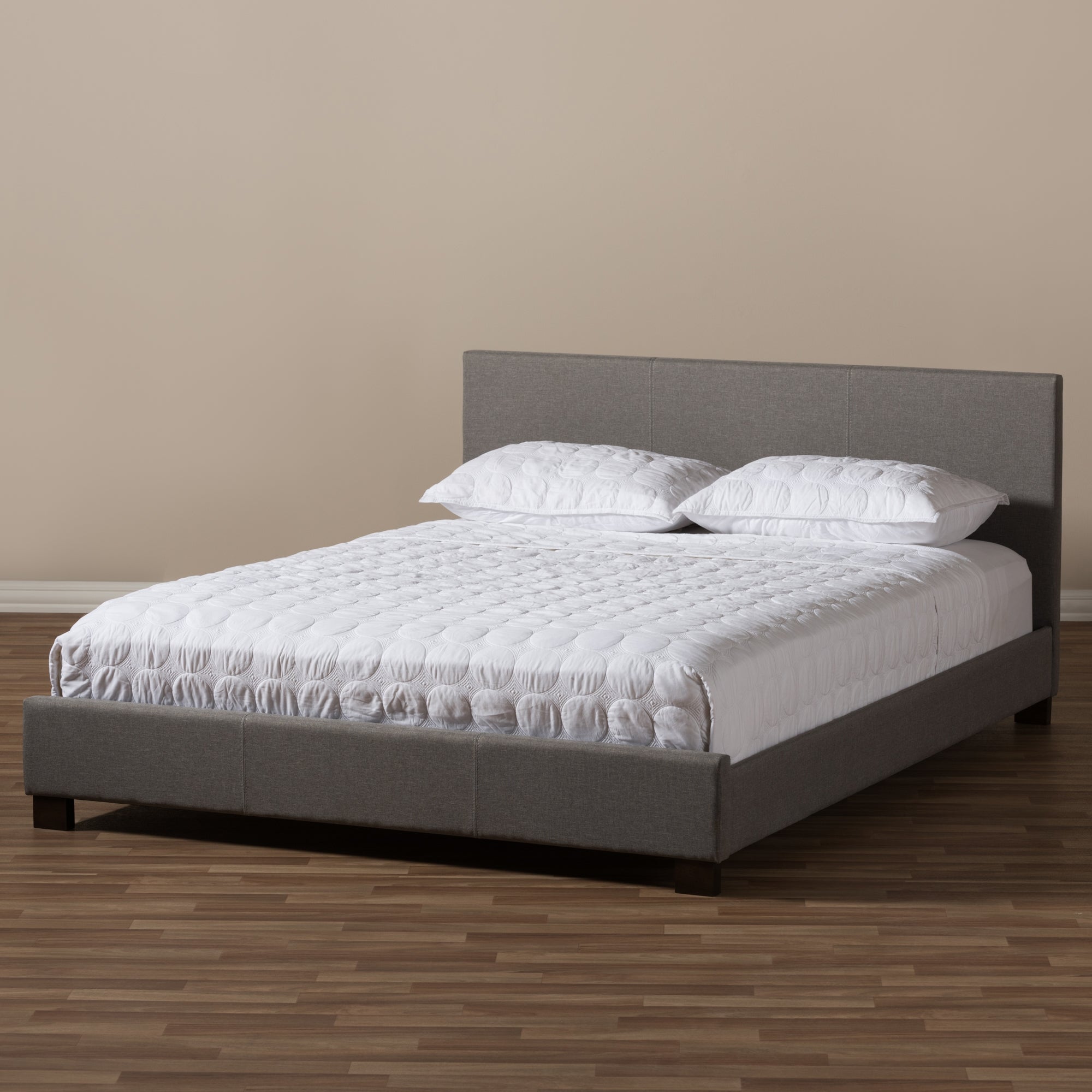Baxton Studio Elizabeth Modern and Contemporary Grey Fabric Upholstered Panel-Stitched Queen Size Platform Bed