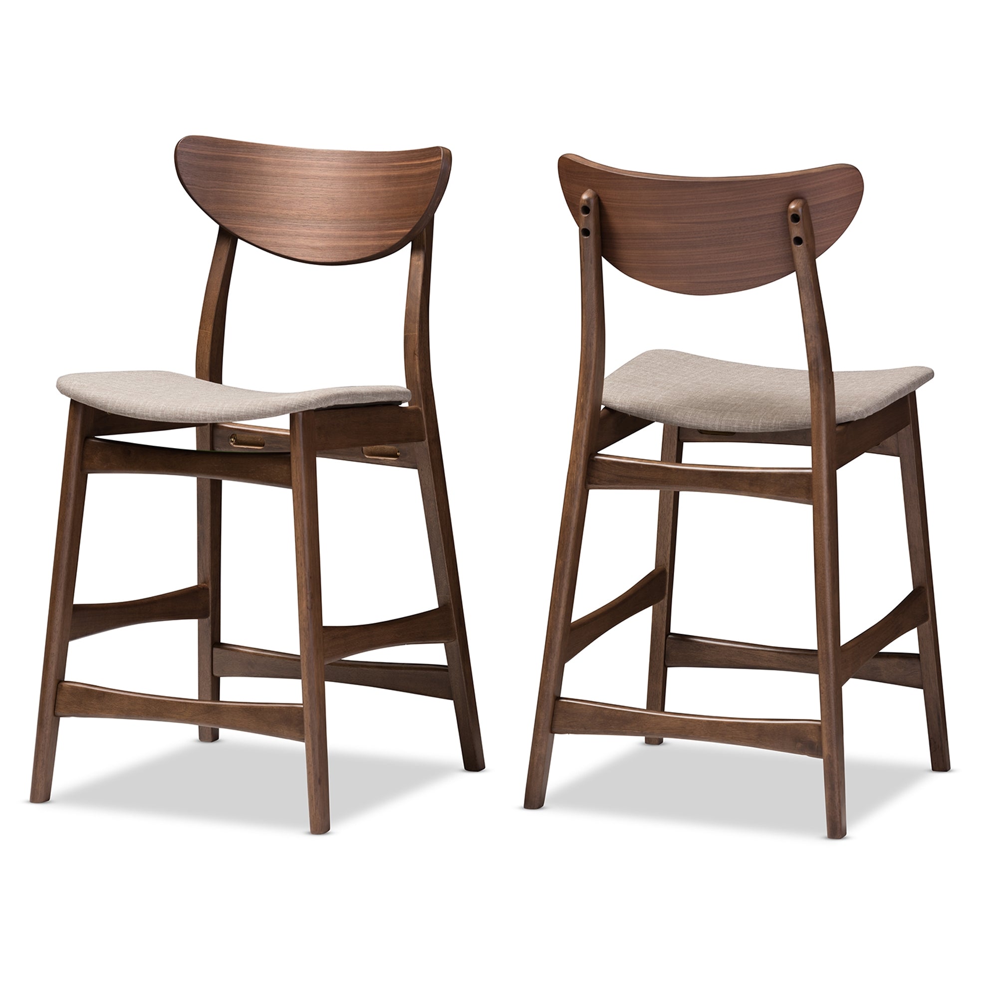 Baxton Studio Latina Mid-century Retro Modern Scandinavian Style Light Grey Fabric Upholstered Walnut Wood Finishing 24-Inches Counter Stool
