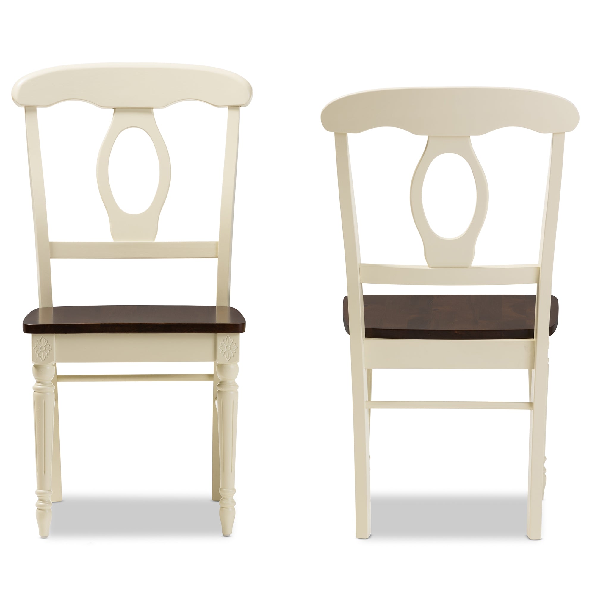 Baxton Studio Napoleon French Country Cottage Buttermilk and "Cherry" Brown Finishing Wood Dining Chair
